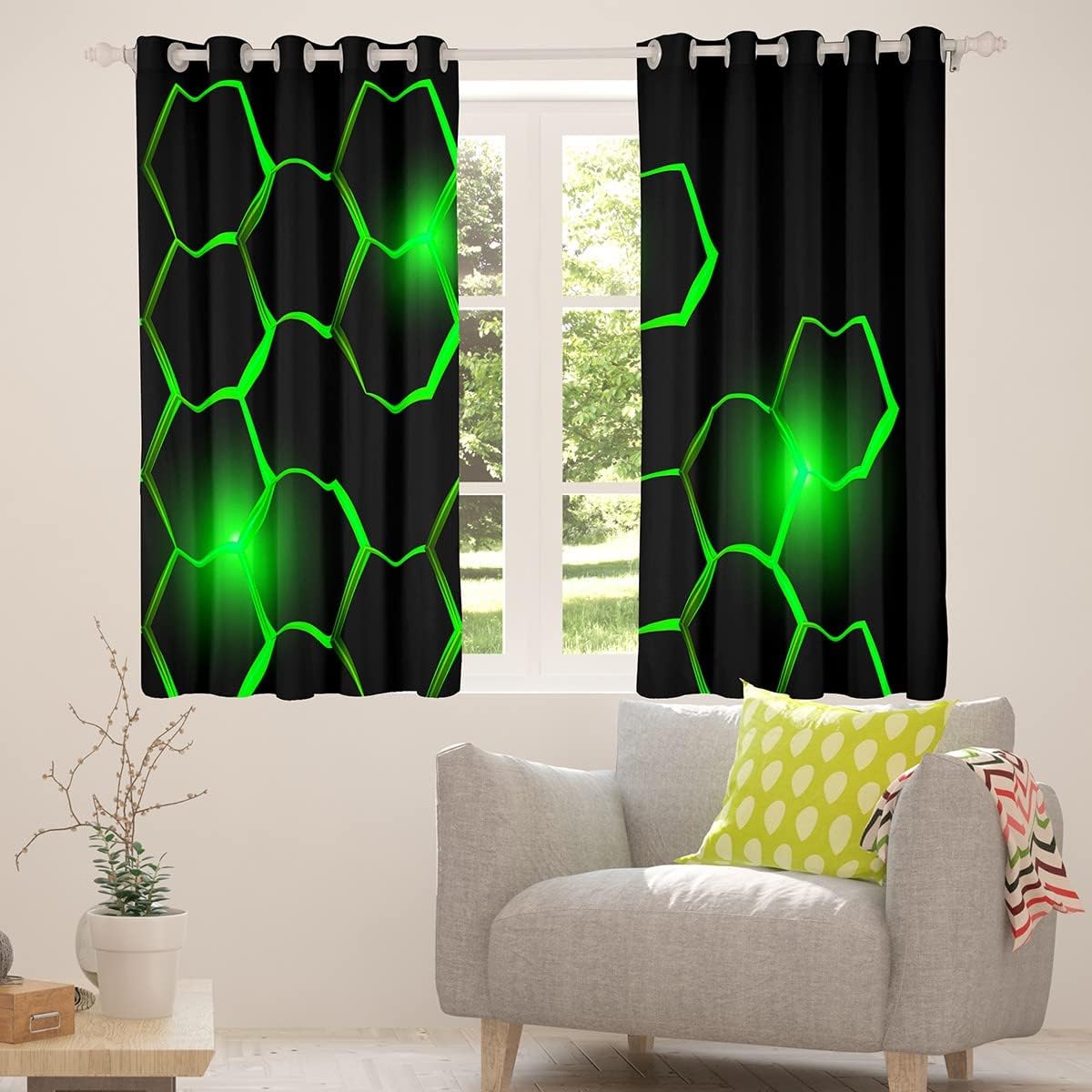 Cortinas de panal para niños, sala de estar, geometría moderna, hexagonal, oscurecimiento de duelos, decoración de niños, cortinas opacas