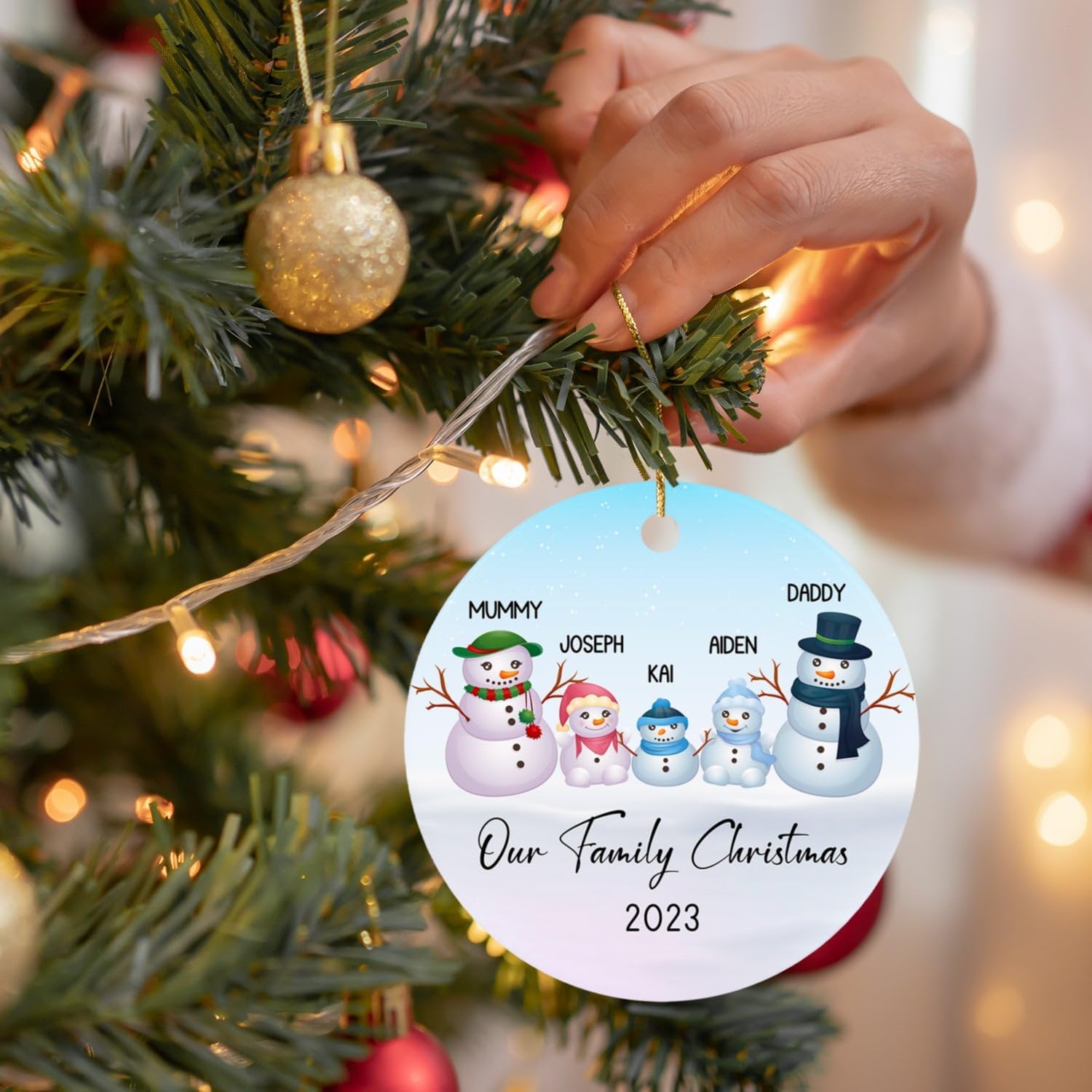 Adorno de muñeco de nieve de primera Navidad como familia de 5 2023, nombre personalizado y familia de cinco muñecos de nieve, regalo para familia,