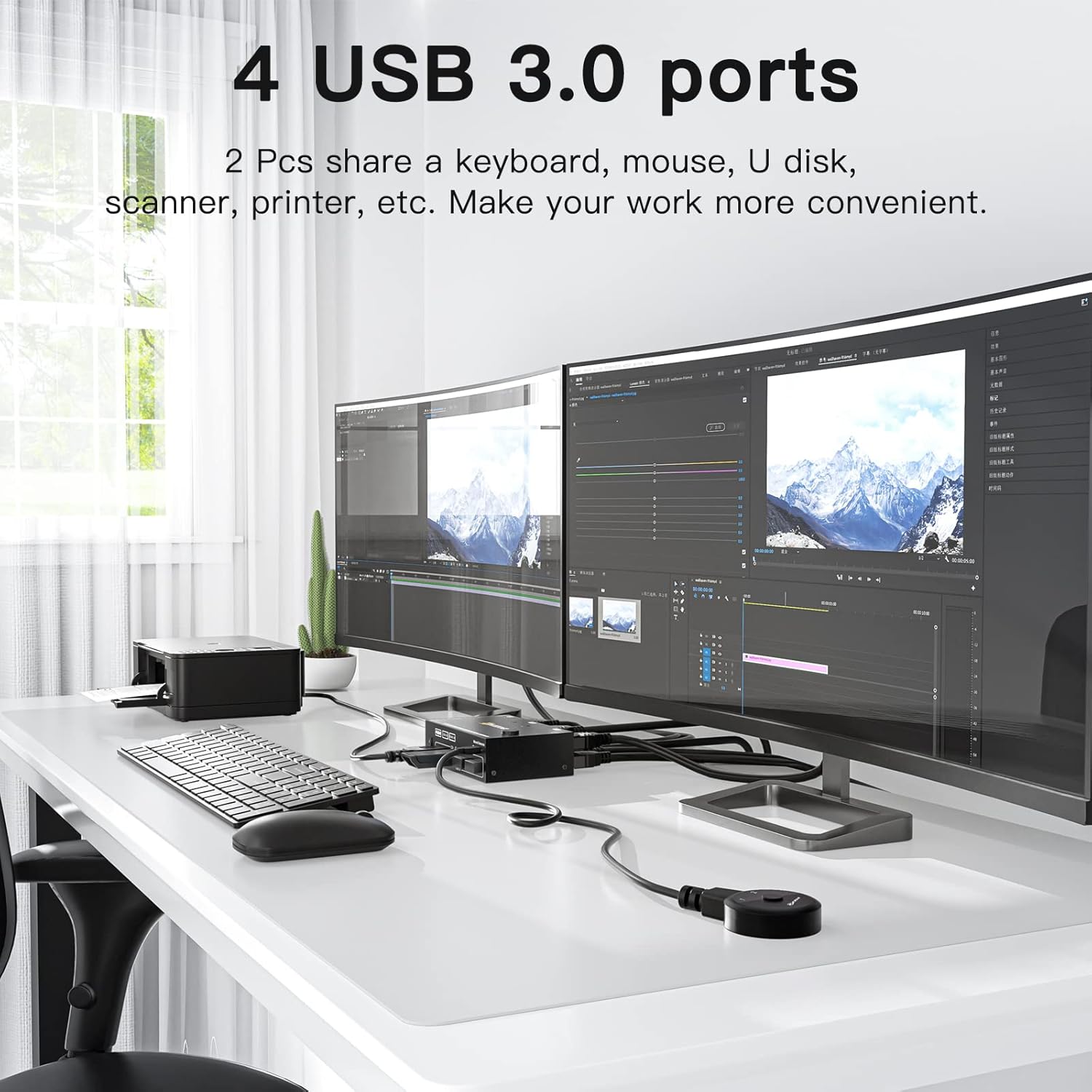 Interruptor KVM USB 3.0 HDMI Dual Monitor, Conmutador de pantalla extendida HDMI USB para 2 computadoras, 2 monitores y 4 puertos USB 3.0, con