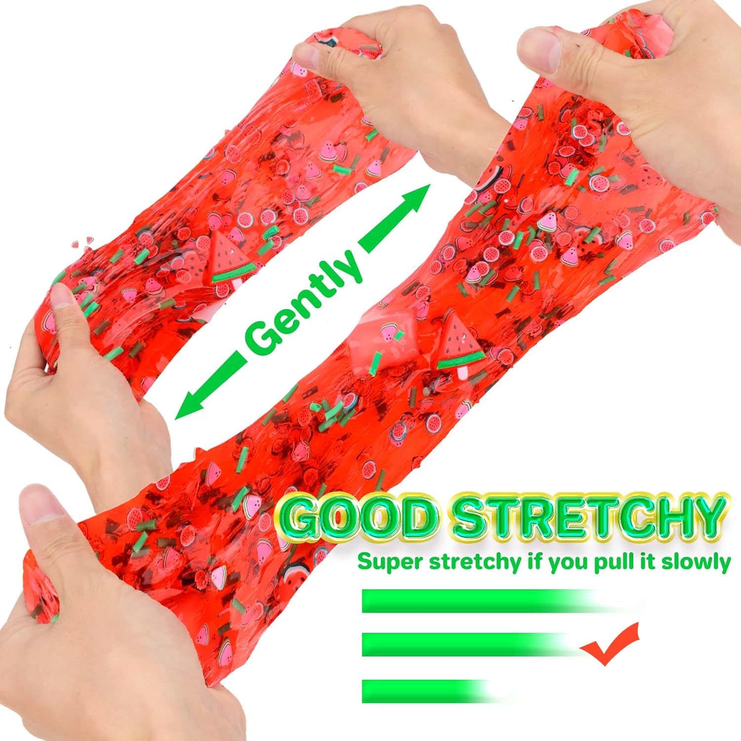 Paquete de 2 slime transparente con cubos de gelatina, juego de limo de cristal verde aguacate rojo sandía, limo transparente crujiente para niños,