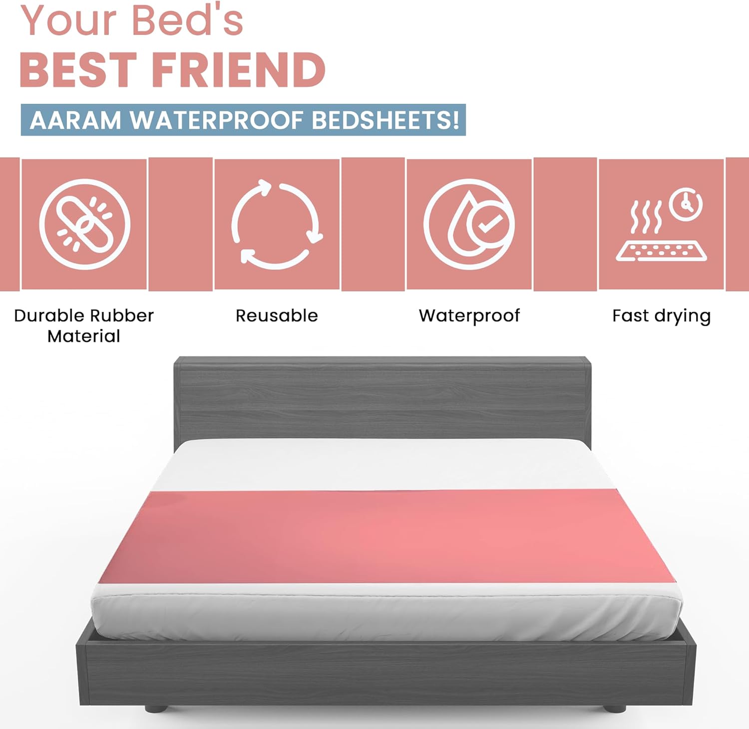AARAM Funda de goma seca impermeable ultrasuave para cama de niños pequeños y adultos, protector de colchón para dormir de orina, no absorbente,
