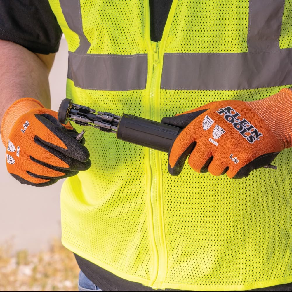Klein Tools 60582 – Guantes de trabajo, guantes de punto resistentes a los cortes, ANSI A1, con revestimiento de nitrilo, nailon y elastano, aptos