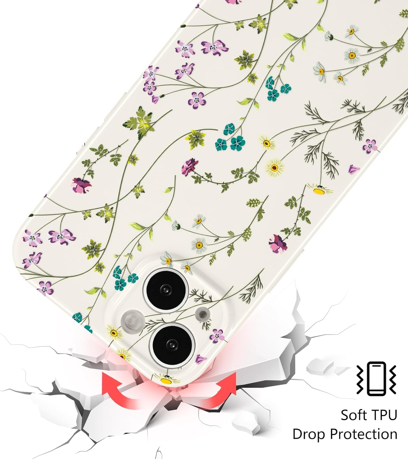 RALEAVO Funda floral para iPhone 14, diseño de ramas de flores, bonita funda para niñas y mujeres, delgada, de silicona suave, a prueba de golpes,