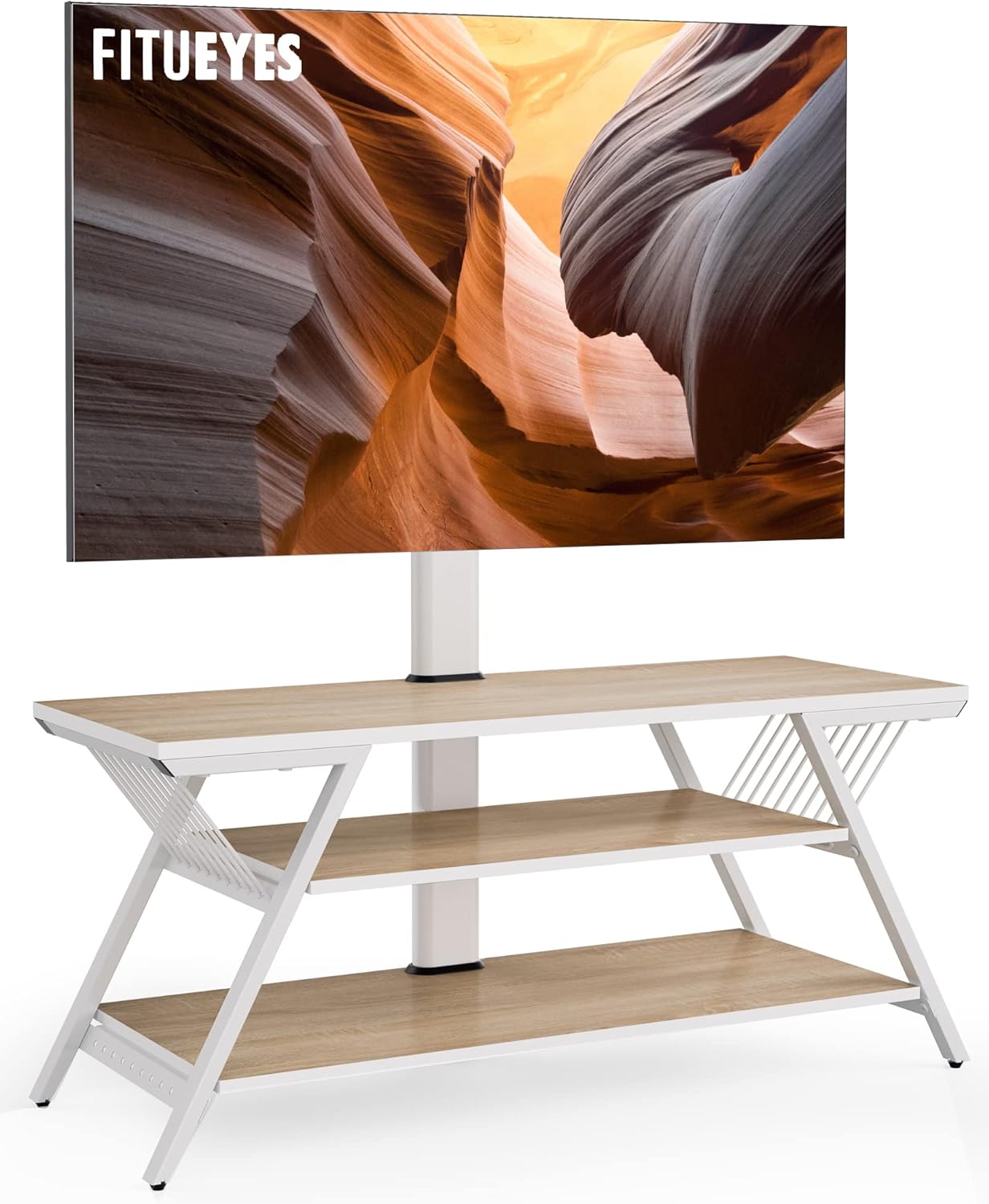 FITUEYES Soporte de TV de madera con soporte para TVS de 32 a 65 pulgadas con soporte para pantallas curvas planas LCDLED, altura ajustable, gestión