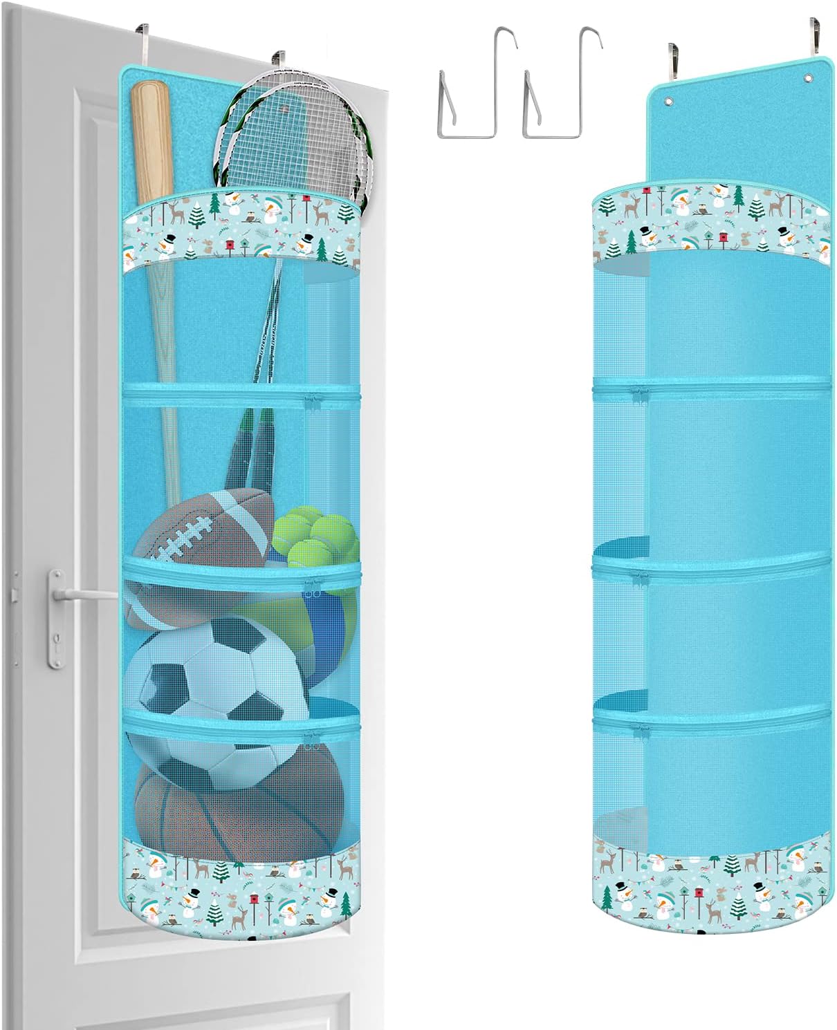 Hanging Organizer, Over The Door Hanging Sports Equipment and Ball Storage, Garage Sports Equipment Organizer for Hold Soccer, Basketball, Football,