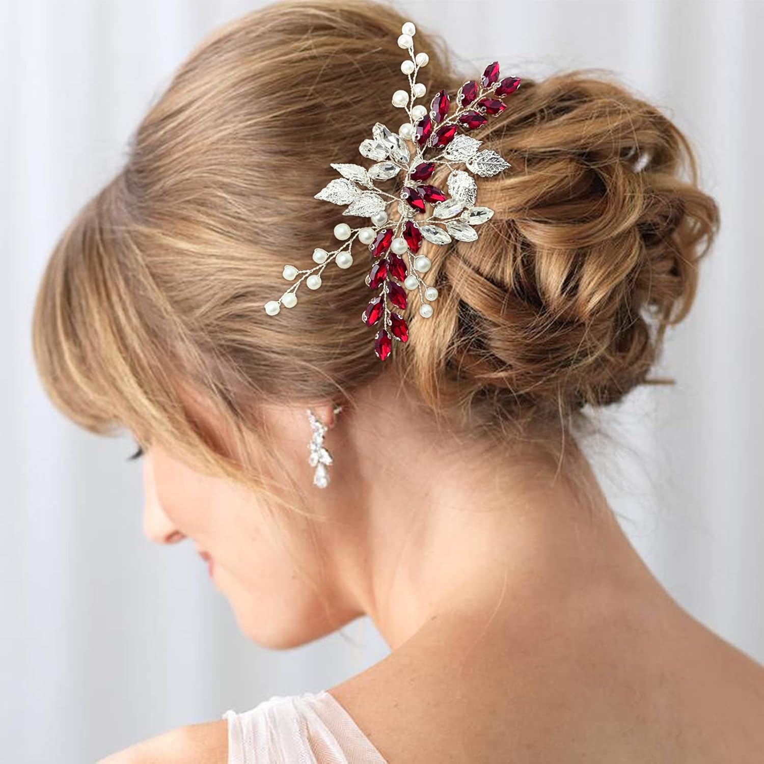 Bride – Peine de boda con perlas de diamantes de imitación de cristal, accesorios para mujeres y niñas, fiesta de regreso a casa (rojo vino)