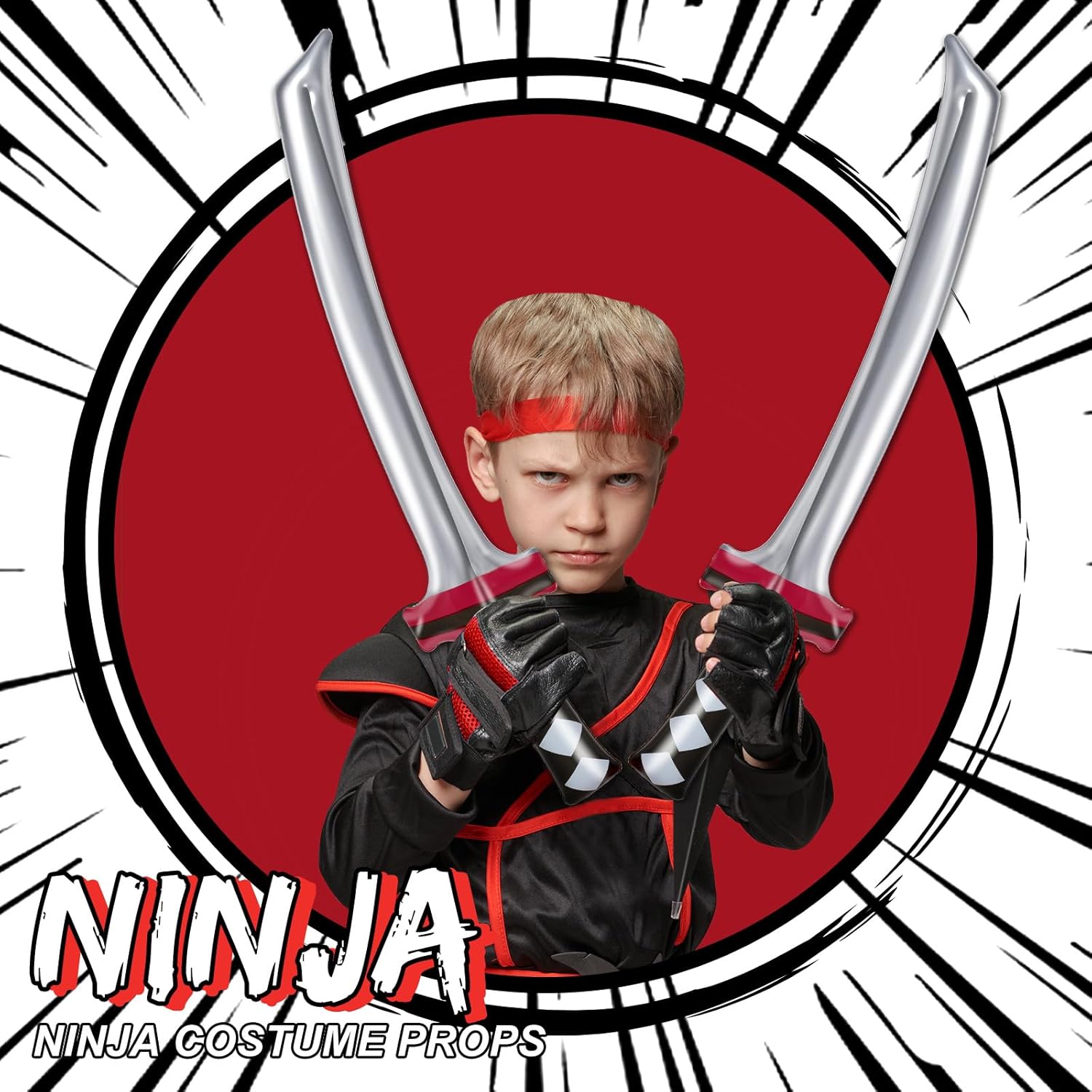 Whaline 16 espadas inflables de Ninja Samurái, espadas ninja infladas, espada Katana inflada, accesorios de disfraz para recuerdos de fiesta,