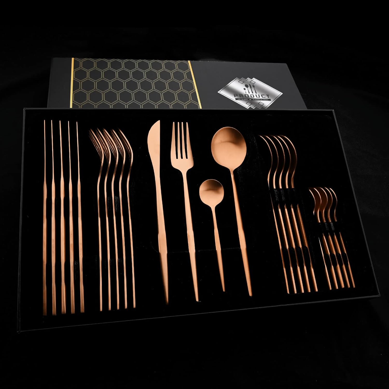 JASHII Juego de cubiertos de regalo, juego de cubiertos de acero inoxidable de 24 piezas, utensilios de cocina, cuchillo, tenedor, cuchara con caja