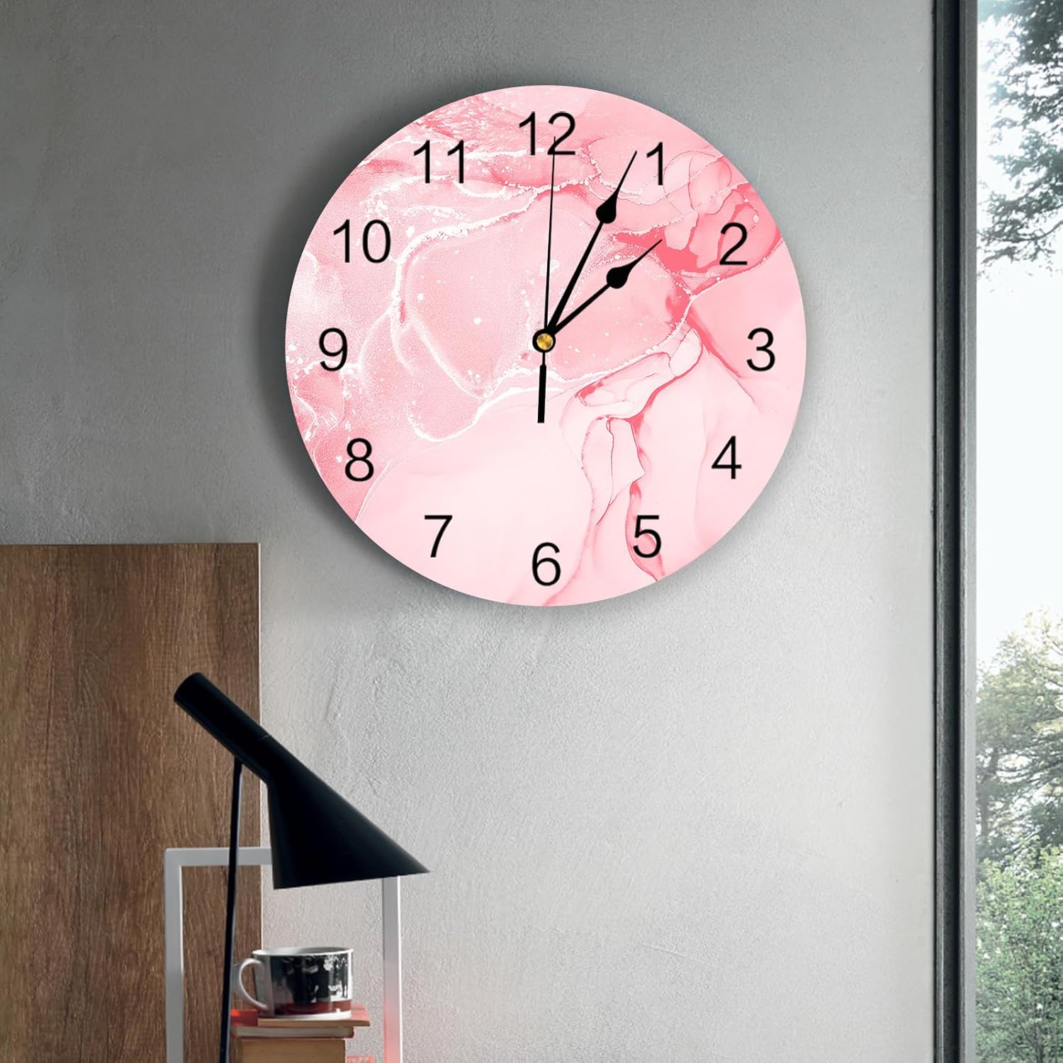 Reloj de pared de 10 pulgadas, silencioso, sin tictac, con textura de mármol rosa abstracto, reloj decorativo redondo para sala de estar,