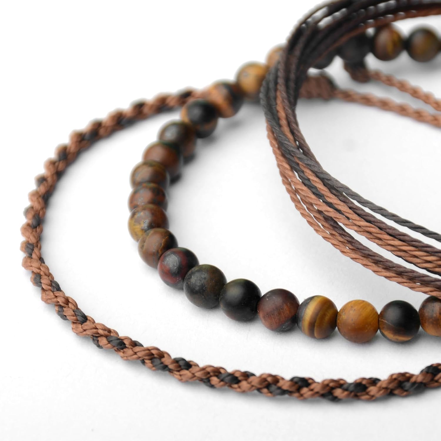 Handmade Natural Stone Beaded Healing Bracelet Gift for Men Adjustable Rope String Bracelets (tiger-eye)