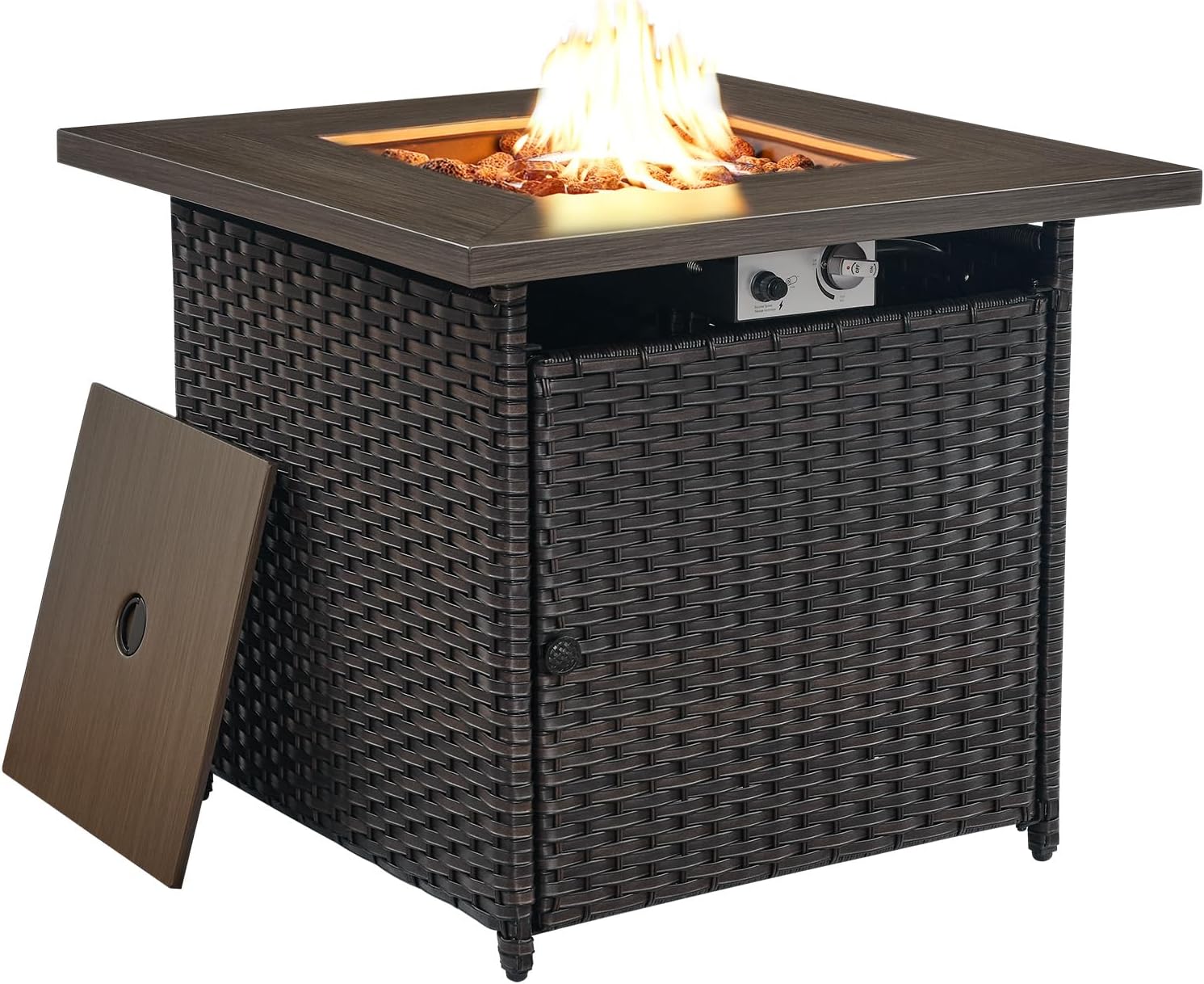 HUMMUH Mesa cuadrada de propano de 30 pulgadas, fogata de gas al aire libre de 50,000 BTU con tapa y roca de lava, mesa de acero 2 en 1 para porche,