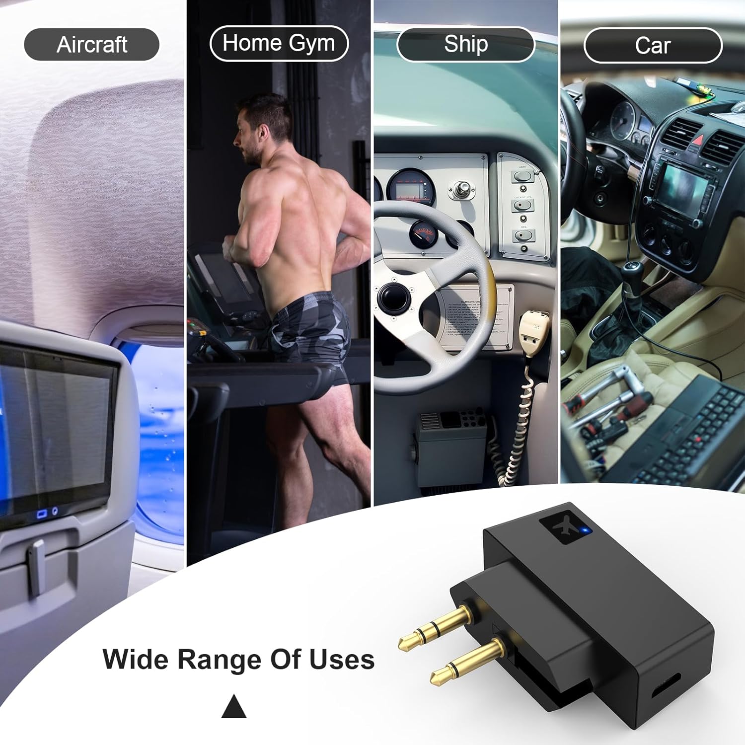 Adaptador de audio Bluetooth de avión para auriculares inalámbricos y cualquier conector auxiliar de 0.138 in en el avión, receptor transmisor