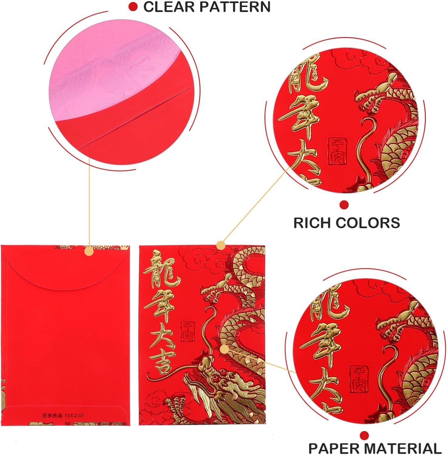Cabilock 60 sobres rojos 2024 Dragón chino Año Nuevo Dinero Bolsillos Lucky Hong Bao regalo sobres de dinero en efectivo paquetes para Año Nuevo