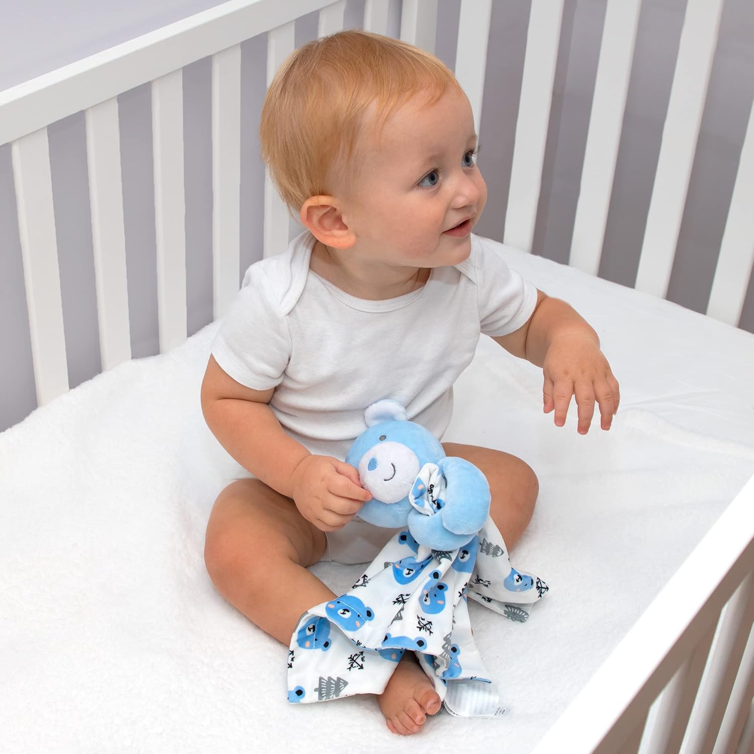 Minky – Manta para acurrucarse con animales para niños, bebés, niños, niñas, manta de seguridad neutra de género con animal de peluche (oso azul