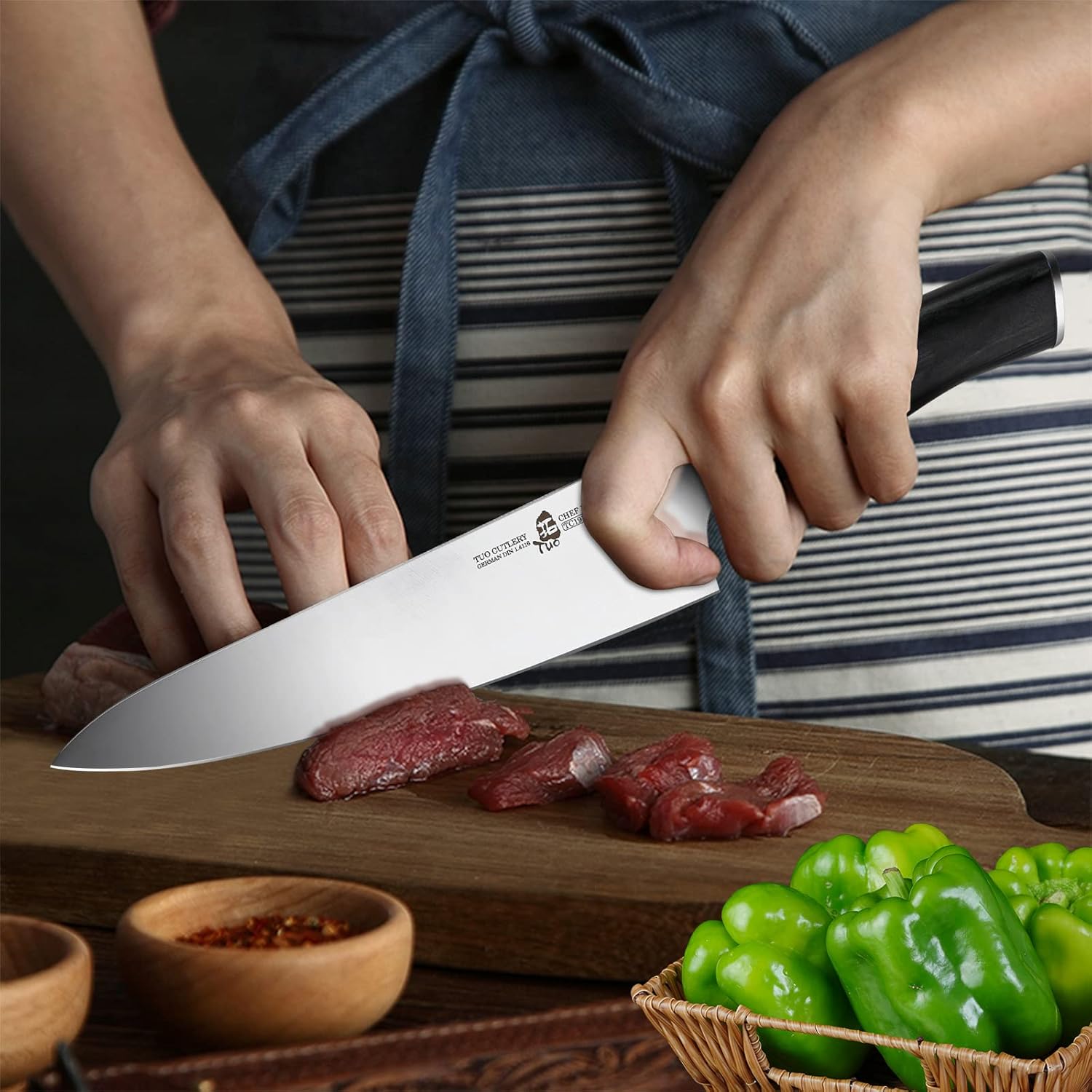 TUO Cuchillo de chef  Cuchillo de chef profesional de 8 pulgadas ultra afilado, acero inoxidable alemán de alto carbono de alta calidad, caja de