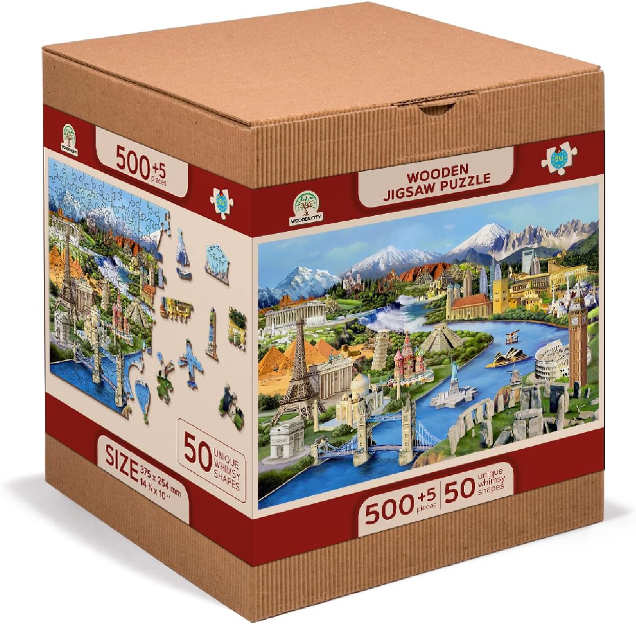 WOODEN.CITY Rompecabezas de madera de 500 + 5 piezas emblemáticos del mundo, rompecabezas avanzados de viaje para adultos, rompecabezas de madera