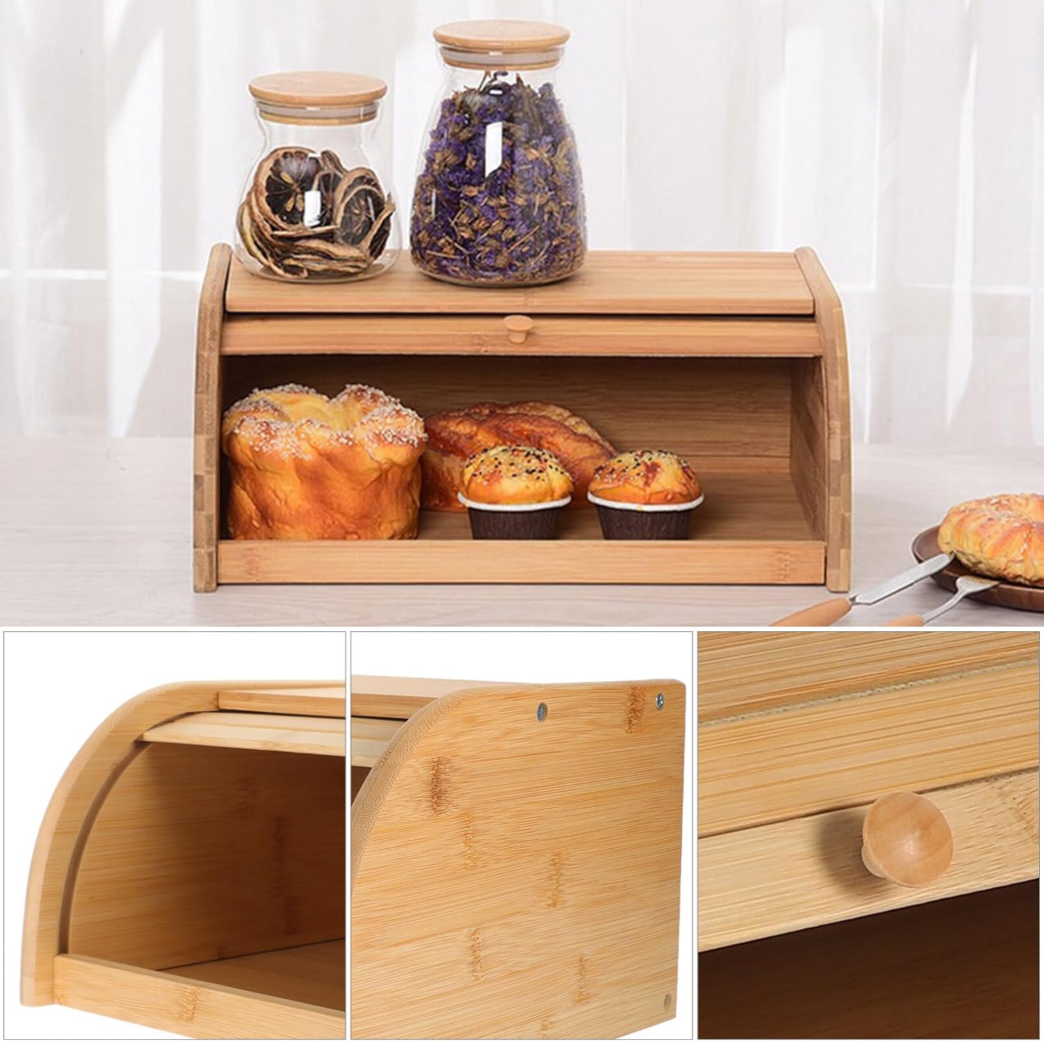 STOBOK Caja de pan de madera para almacenamiento de pan, contenedor de almacenamiento de pan, organizador de encimera de cocina para suministros de