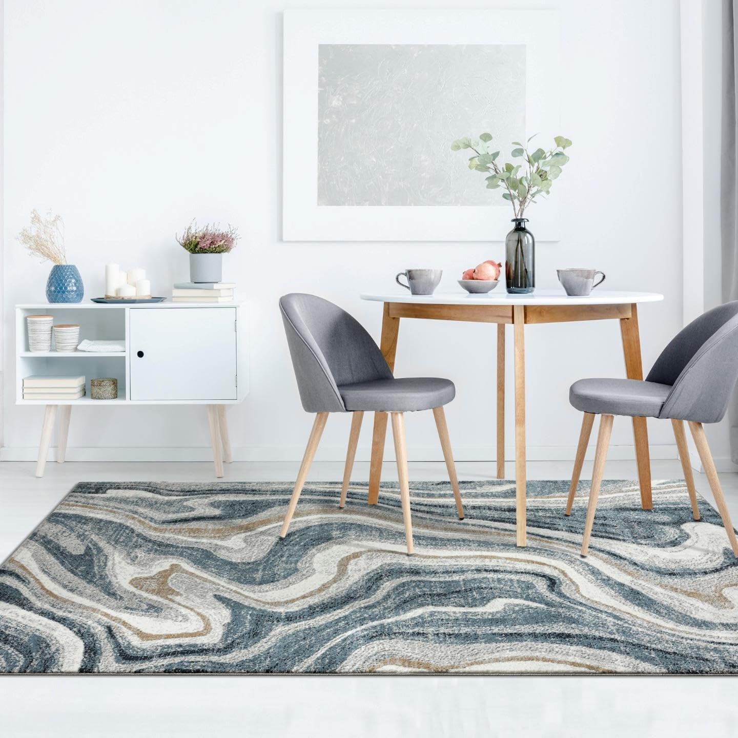 LUXE WEAVERS Alfombra de área azul 8×10 con diseño de mármol
