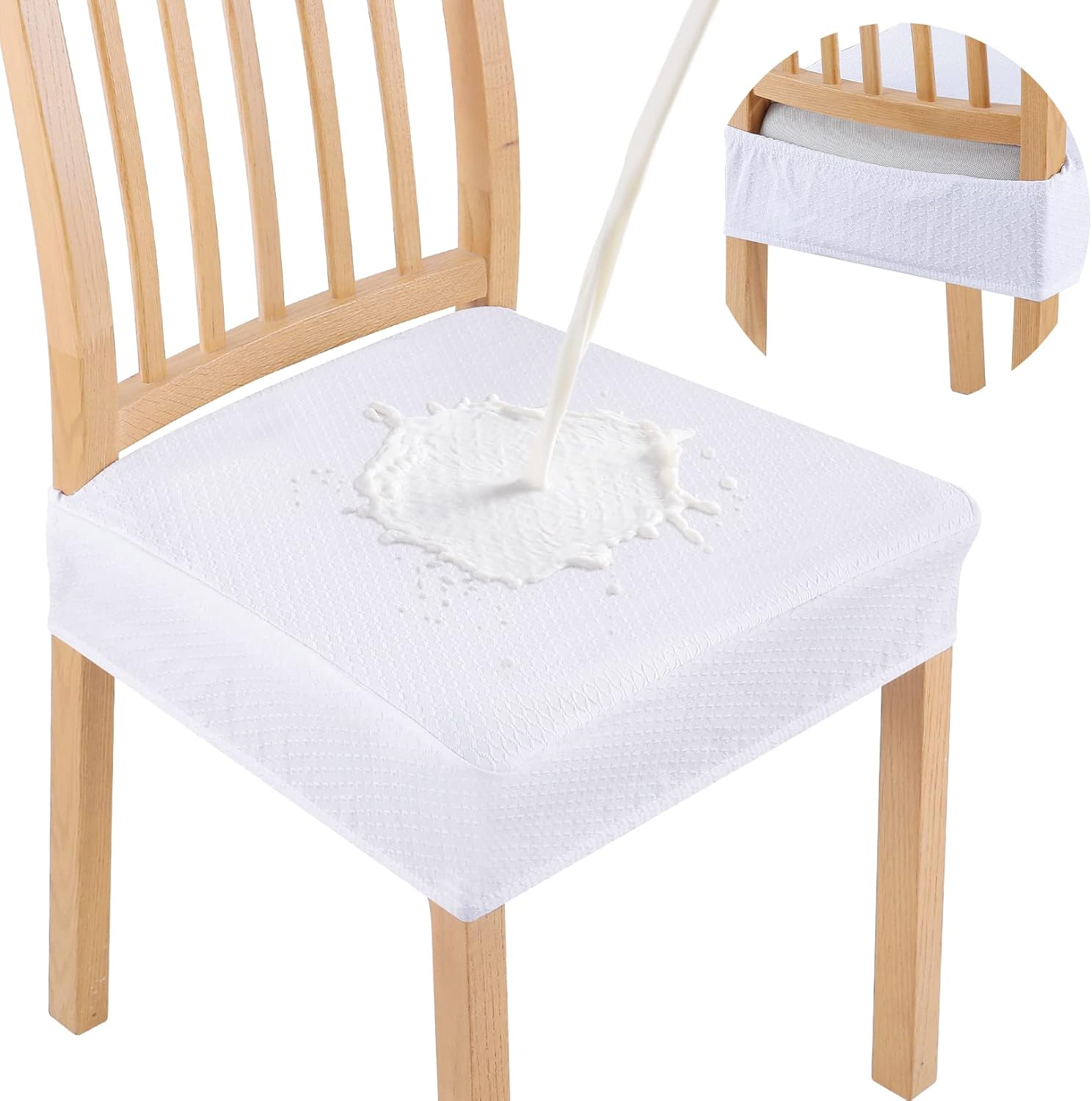 smiry Juego de 6 fundas de asiento impermeables para sillas de comedor, tela jacquard elástica, extraíble y lavable, fundas protectoras de asiento