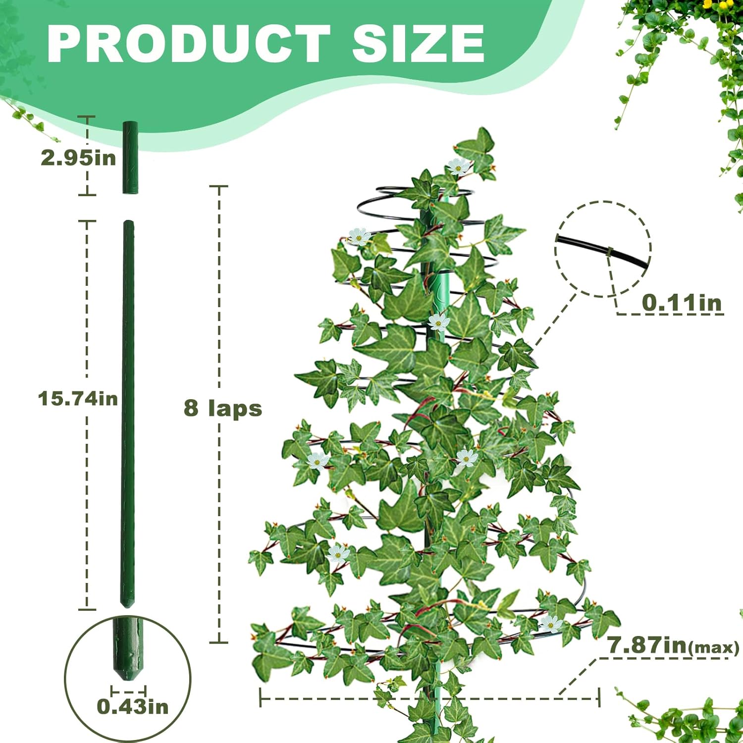 Decoroca Pea Garden Trellis – 20 pulgadas + 35 pulgadas + 50 pulgadas, 3 piezas de enrejado de metal elástico en espiral, estaca de soporte para