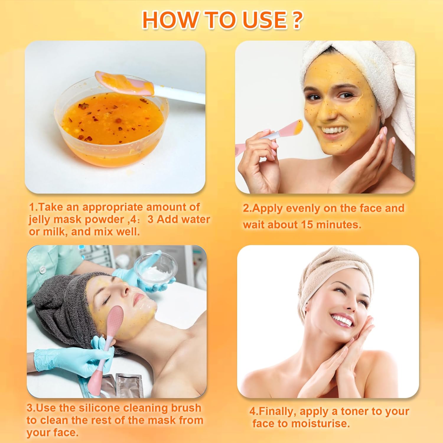 Máscara de gelatina en polvo para faciales, mascarilla facial de gelatina de vitaminas C, mascarilla profesional para luchar contra las líneas
