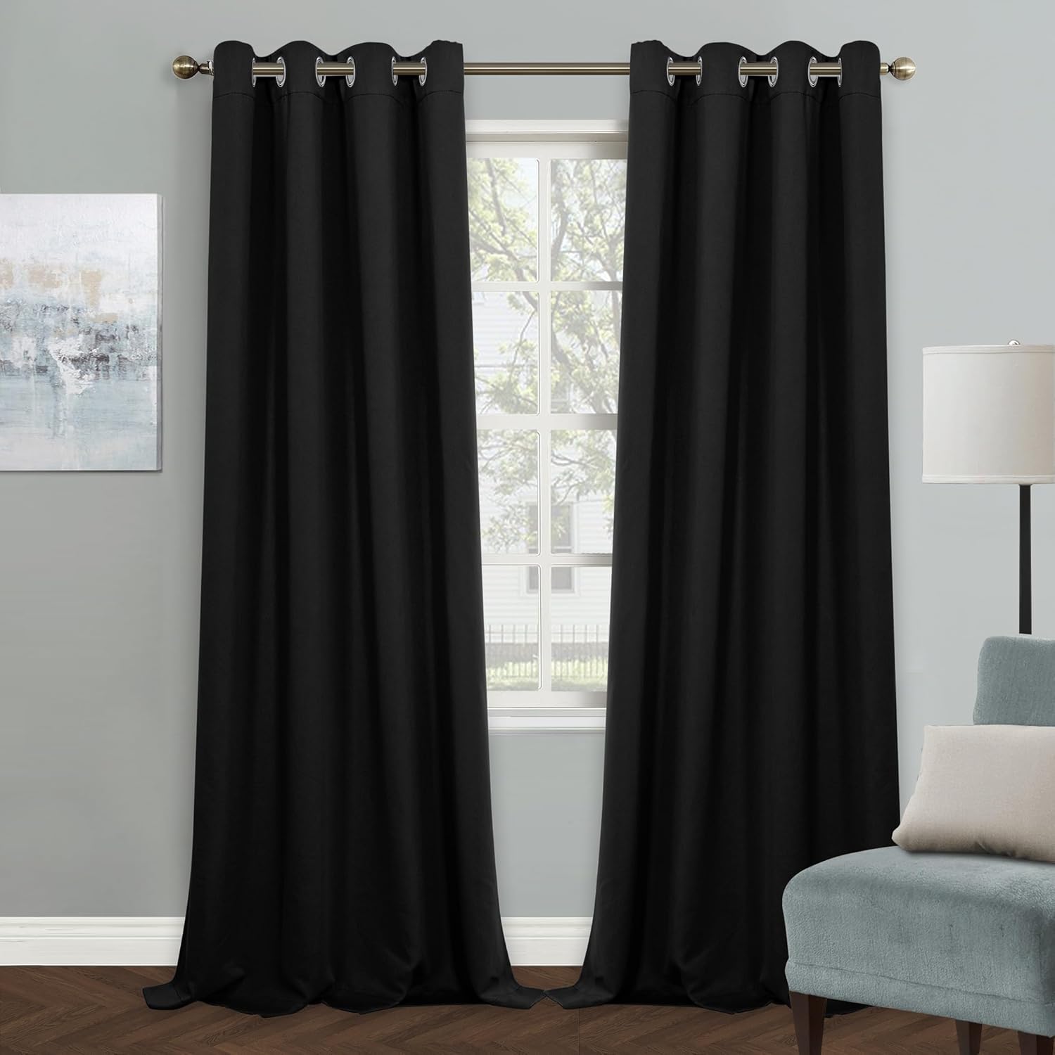 MYSKY HOME – Cortina opaca para dormitorio, con ojales, increíble tejido triple y aislamiento térmico, 1 panel de cortina de 132 x 241 cm, negro