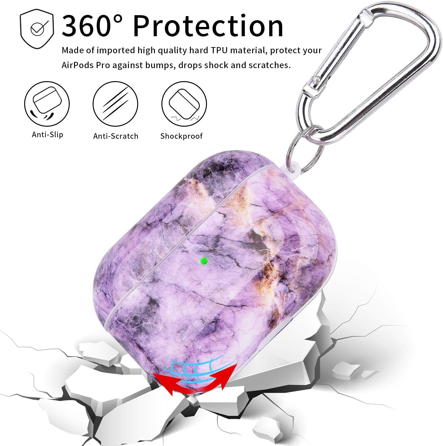 KOREDA – Estuche duro protector 3 en 1 para Airpods Pro, diseño marmoleado, portátil, a prueba de golpes, para llevar los accesorios de los Airpods