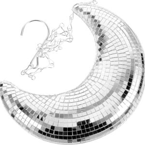 VOSAREA Bola de discoteca en forma de luna, bola de discoteca, decoración colgante de luna reflectante, adorno colgante de pared retro para fiesta VOSAREA Bola de discoteca en forma de luna, bola de discoteca, decoración colgante de luna reflectante, adorno colgante de pared retro para fiesta