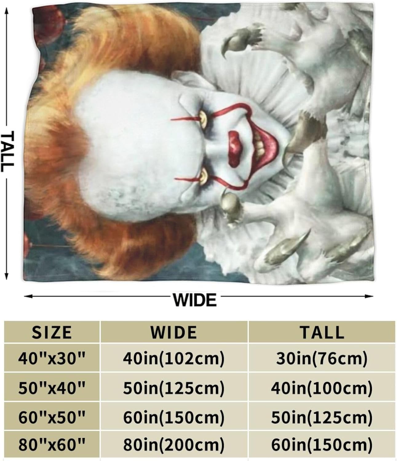 Manta de lujo de payaso, manta cálida de franela suave para sala de estar, sofá, dormitorio, decoración de regalos
