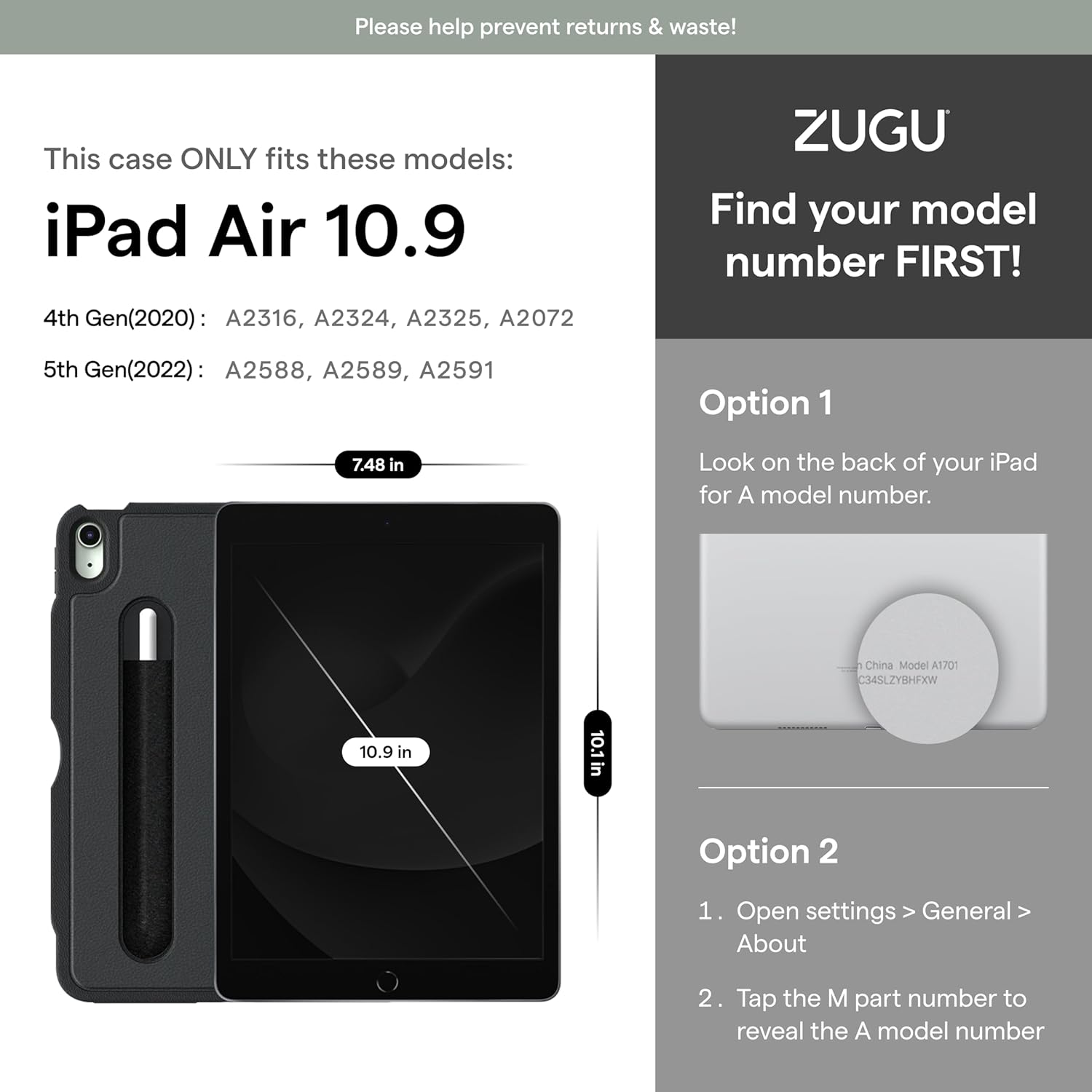 ZUGU CASE Funda protectora para iPad Air Gen 4 y 5 de 10.9 pulgadas (20202022) – Funda protectora, ultrafina, magnética, función de