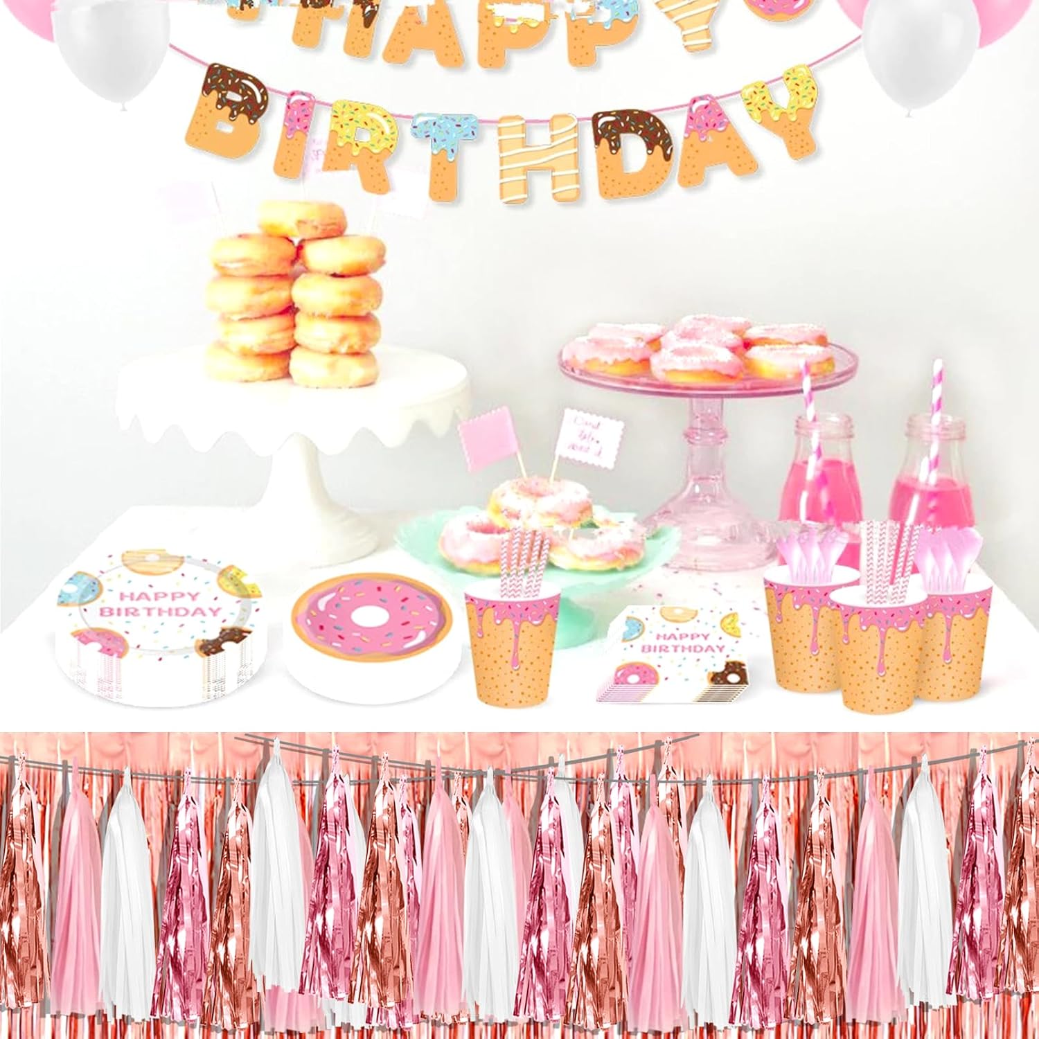 Guirnalda metálica con flecos metálicos de color rosa melocotón y oro rosa, 6 piezas, para desfiles, despedidas de soltera, boda, cumpleaños,