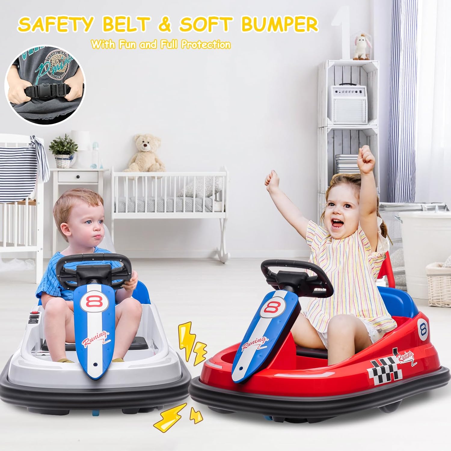 GAOMON – Coche de parachoques para niños pequeños, juguete eléctrico de 6 V para niños de 1.5 a 6 años, con volante, giro de 360 grados, 2