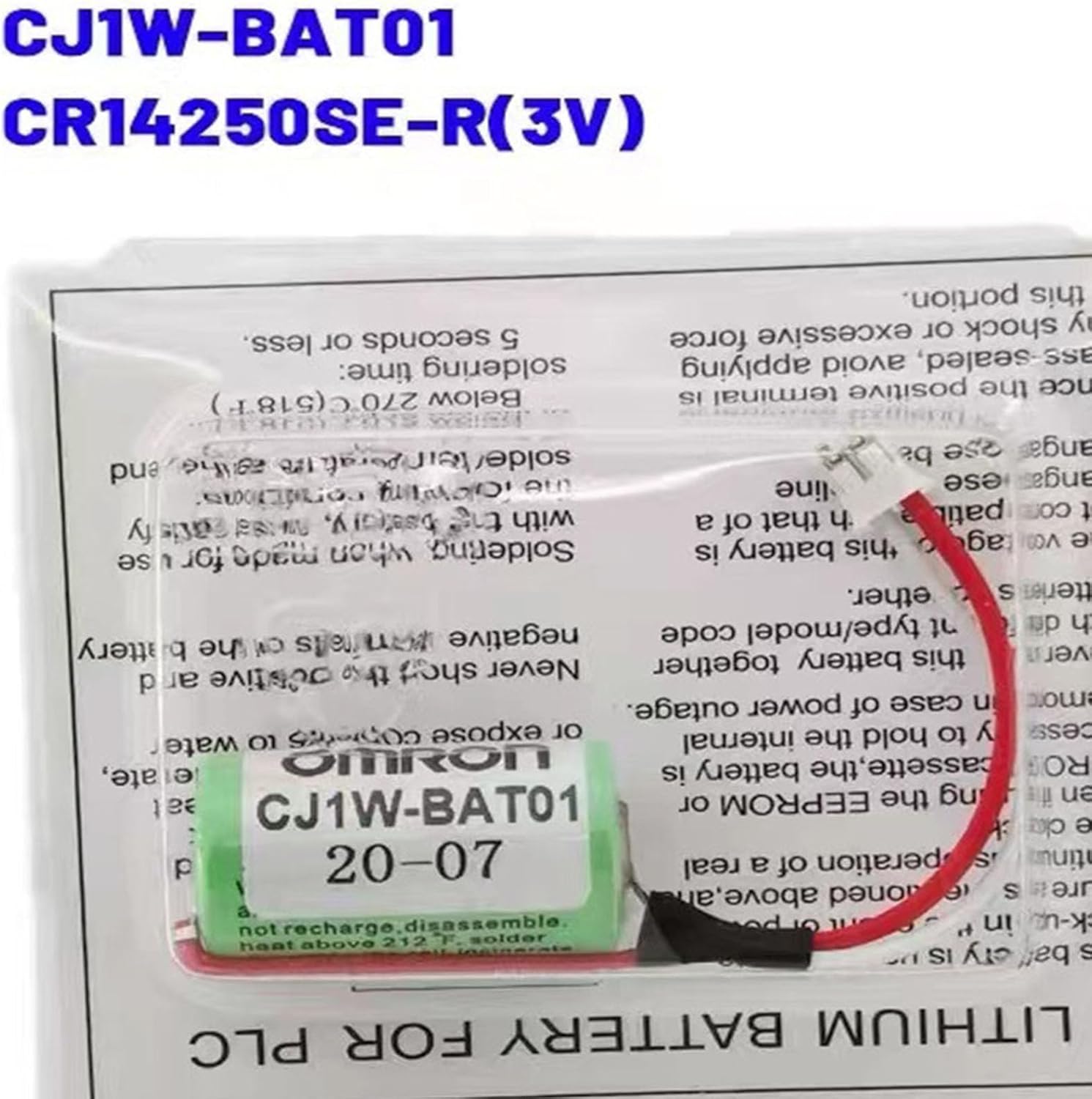 WELLVEUSPaquete de 25 unidadesCJ1W-BAT01 3V 1000mAh Batería para CJ1M CJ1G CJ2M CJ2G CP1E CP1L CP1H COMP-311 Controlador PLC con enchufe