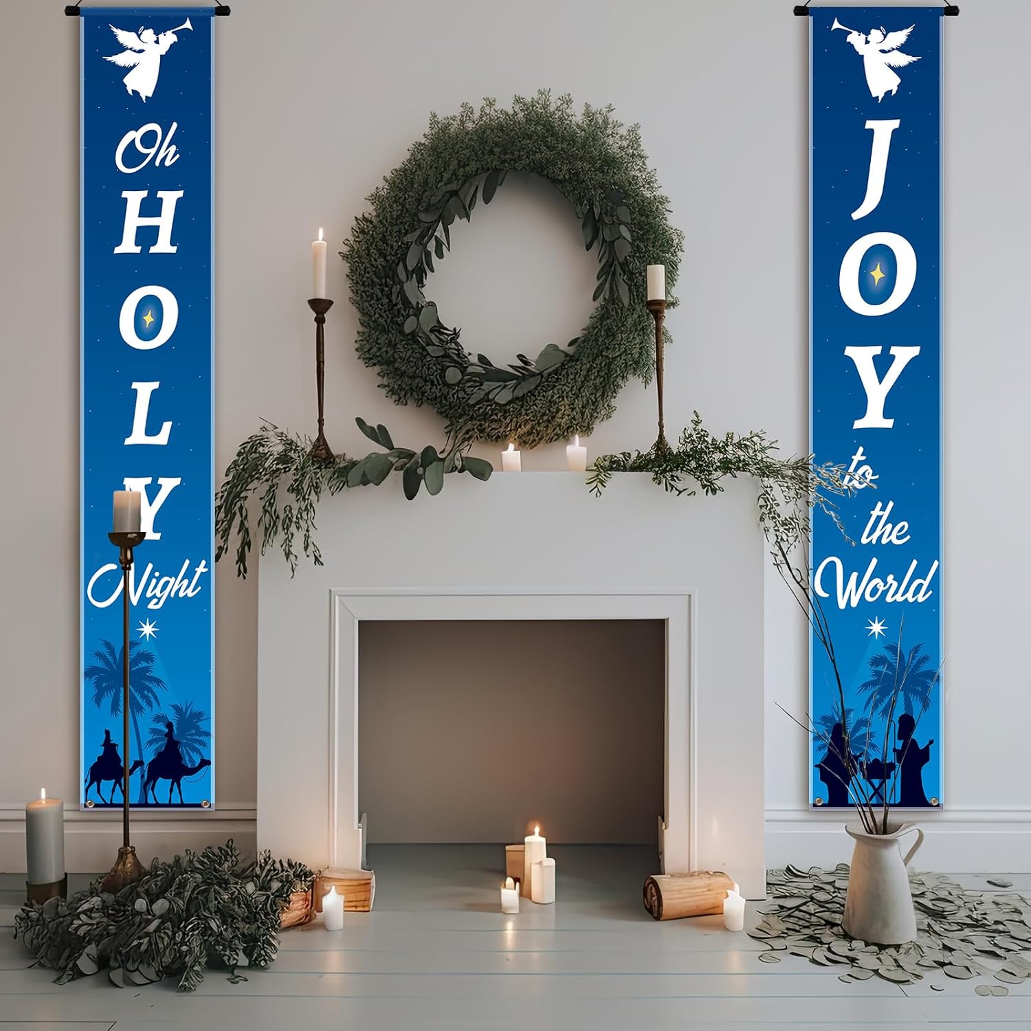 3 carteles iluminados de Navidad con luz de noche santa y alegría al mundo, pesebre al aire libre, Navidad, porche, con cadena de luces LED,