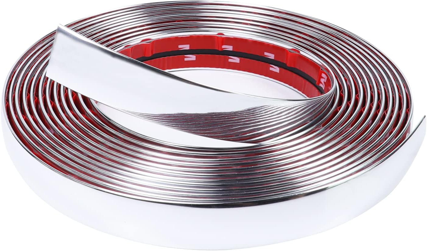 Moldura cromada de 34 pulgadas (0.787 in) para automóvil, cuerpo lateral automotriz, tira cromada (autoadhesiva), a prueba de arañazos, decorativa
