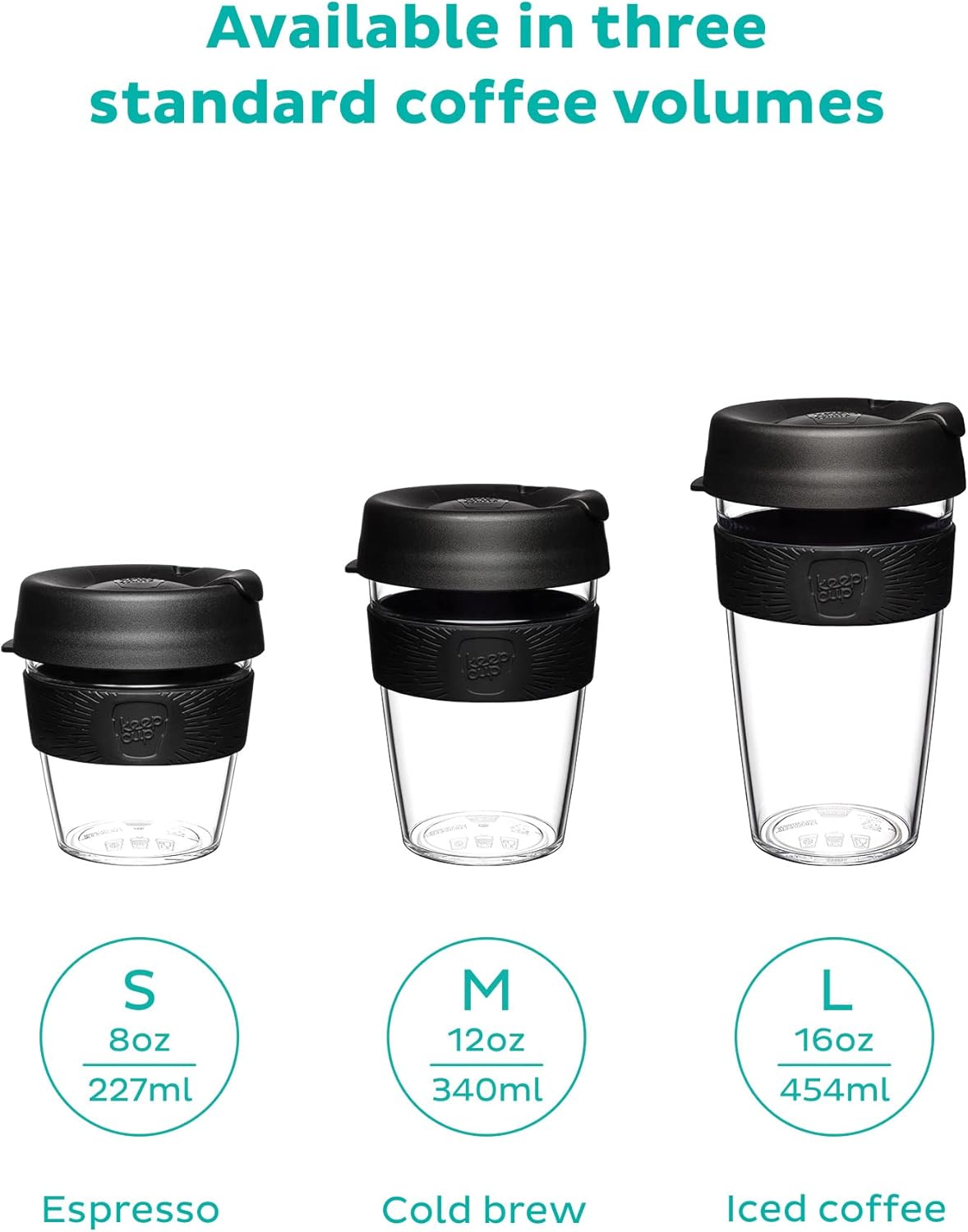 KeepCup Taza de café de plástico original, reutilizable, tapa a prueba de salpicaduras, sin BPA, grado barista, pequeña, 8 onzas, color negro