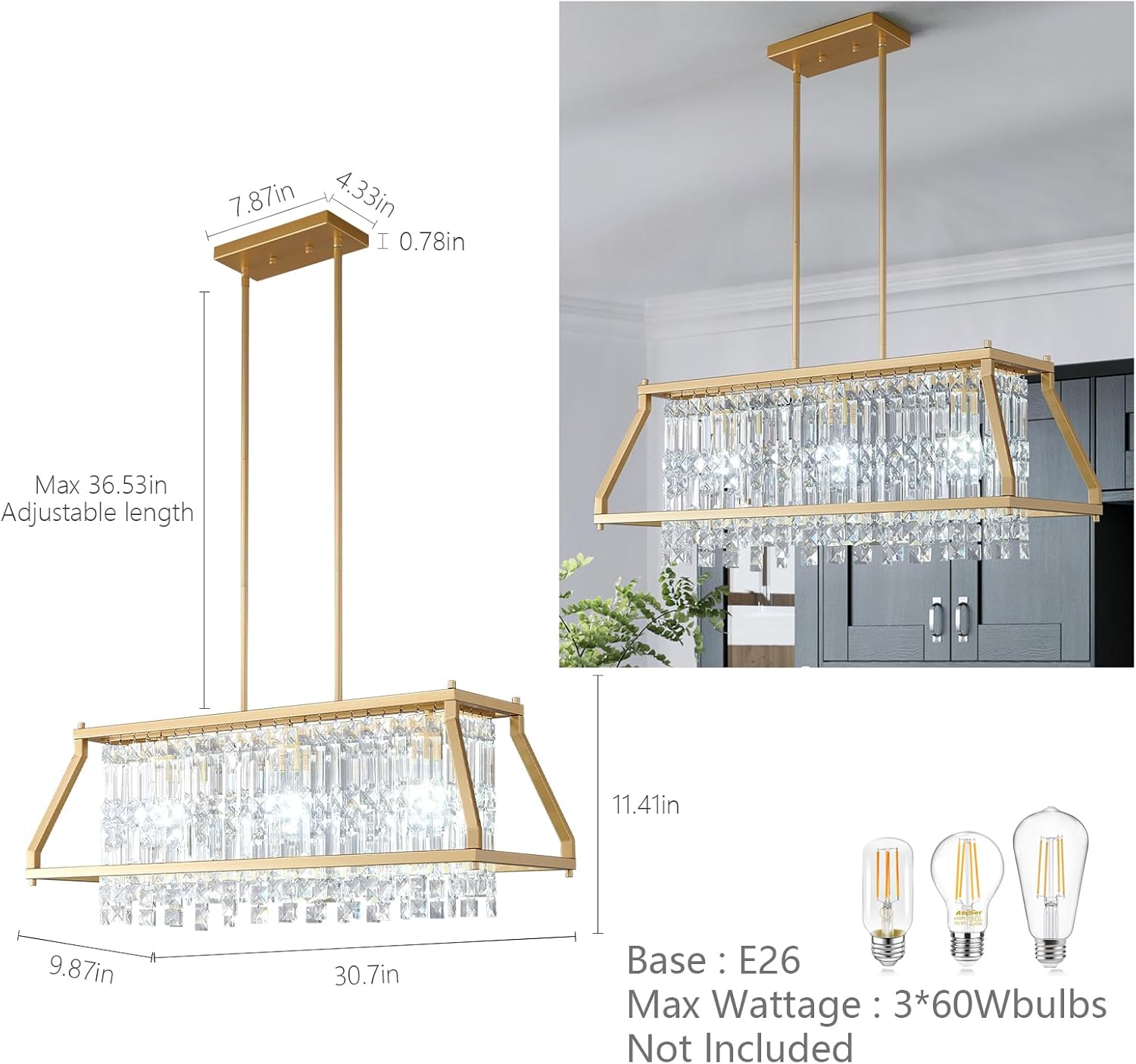 LMQNINE Candelabros para comedor, 3 luces trapezoidales industriales para comedor, lámpara de granja de cristal, luces colgantes de cristal, cocina,