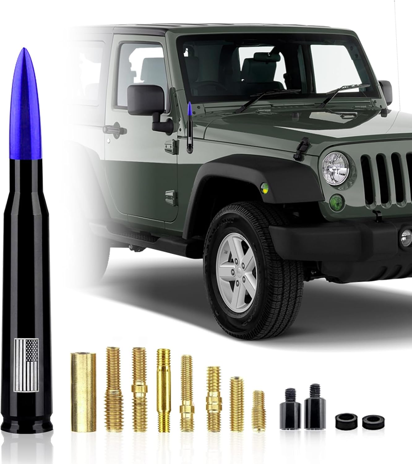1 antena de repuesto de bala para automóvil, 10 tornillos, 2 arandelas, 1 antena antirrobo de metal compatible con Ford F150 Wrangler, Jeep,