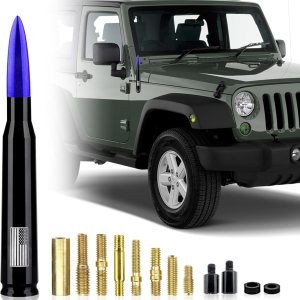 1 antena de repuesto de bala para automóvil, 10 tornillos, 2 arandelas, 1 antena antirrobo de metal compatible con Ford F150 Wrangler, Jeep, 1 antena de repuesto de bala para automóvil, 10 tornillos, 2 arandelas, 1 antena antirrobo de metal compatible con Ford F150 Wrangler, Jeep,