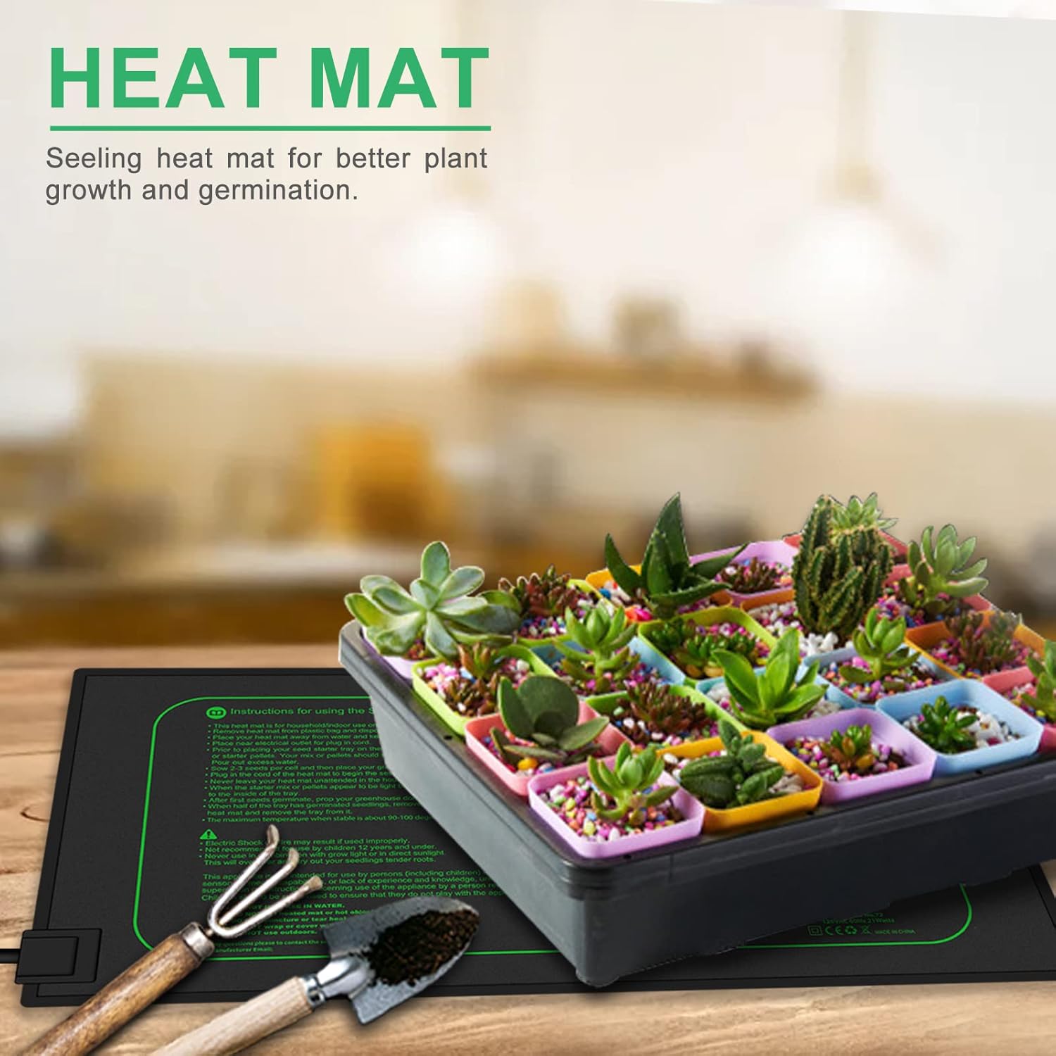 Alfombrilla térmica de plántulas con termostato digital, almohadilla térmica impermeable de 10 x 20.75 pulgadas para germinación hidropónica de