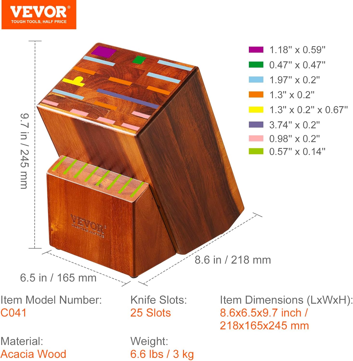 VEVOR Bloque de almacenamiento de cuchillos, 25 ranuras de madera de acacia, soportes universales para cuchillos sin cuchillos, organizador de