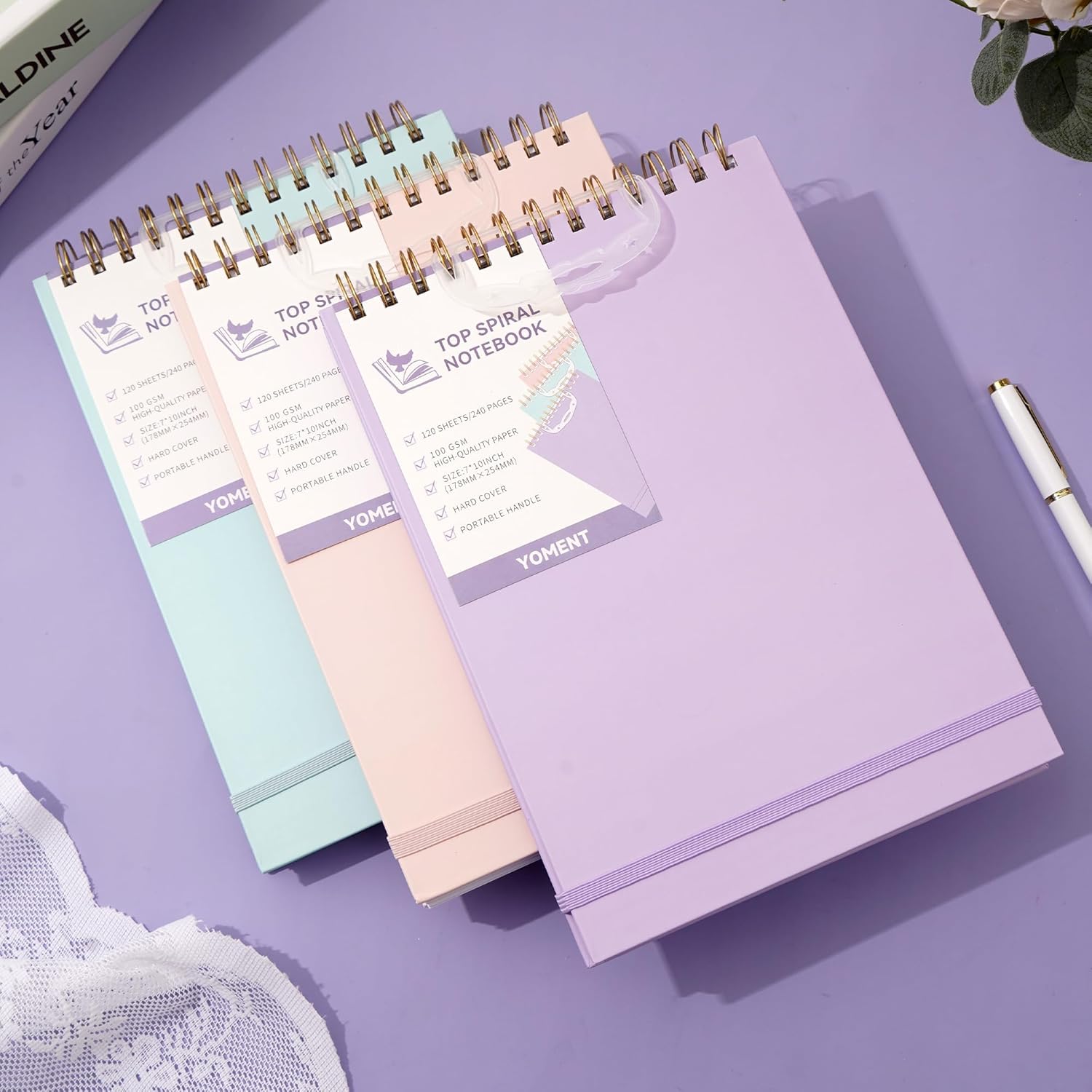 Yoment Top – Cuadernos de espiral de tapa dura, cuaderno grande con rayas de 7 x 10 pulgadas, 240 páginas rayadas, cuadernos en espiral para zurdos,