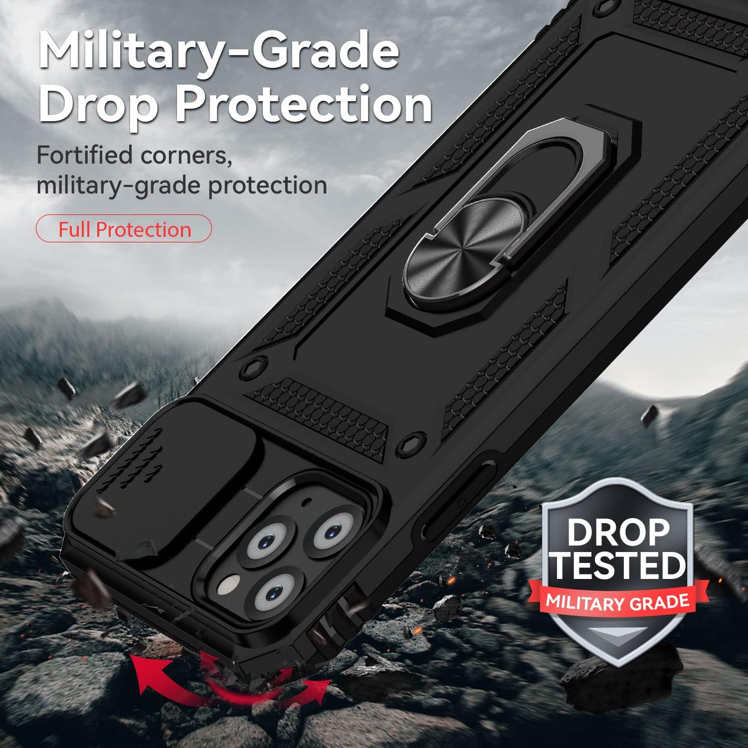 Hitaoyou Funda para iPhone 11 Pro con protección de lente, funda para iPhone 11 Pro con funda para cámara y soporte, de grado militar, a prueba de
