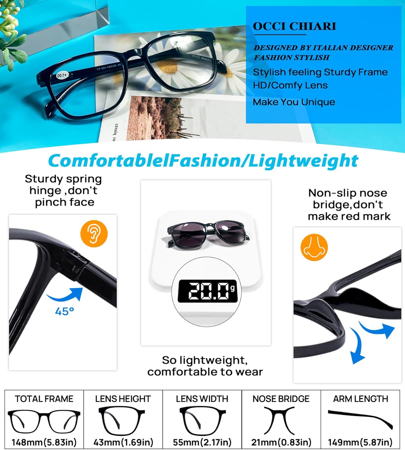 OCCI CHIARI Gafas de lectura bifocales fotocrómicas para hombres,Lectores de gafas de sol de protección UV de amplia transición