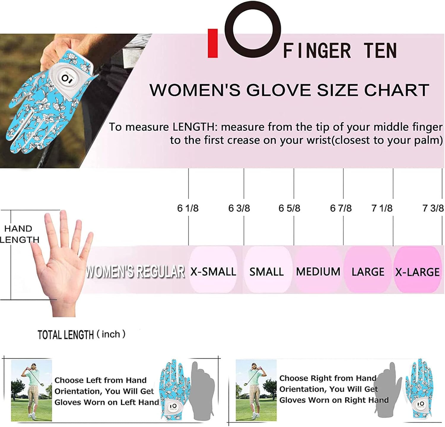 FINGER TEN Guantes de golf para mujer, mano izquierda y derecha, de cuero, con marcador de bola, guantes de colores para mujeres diestras y zurdas,