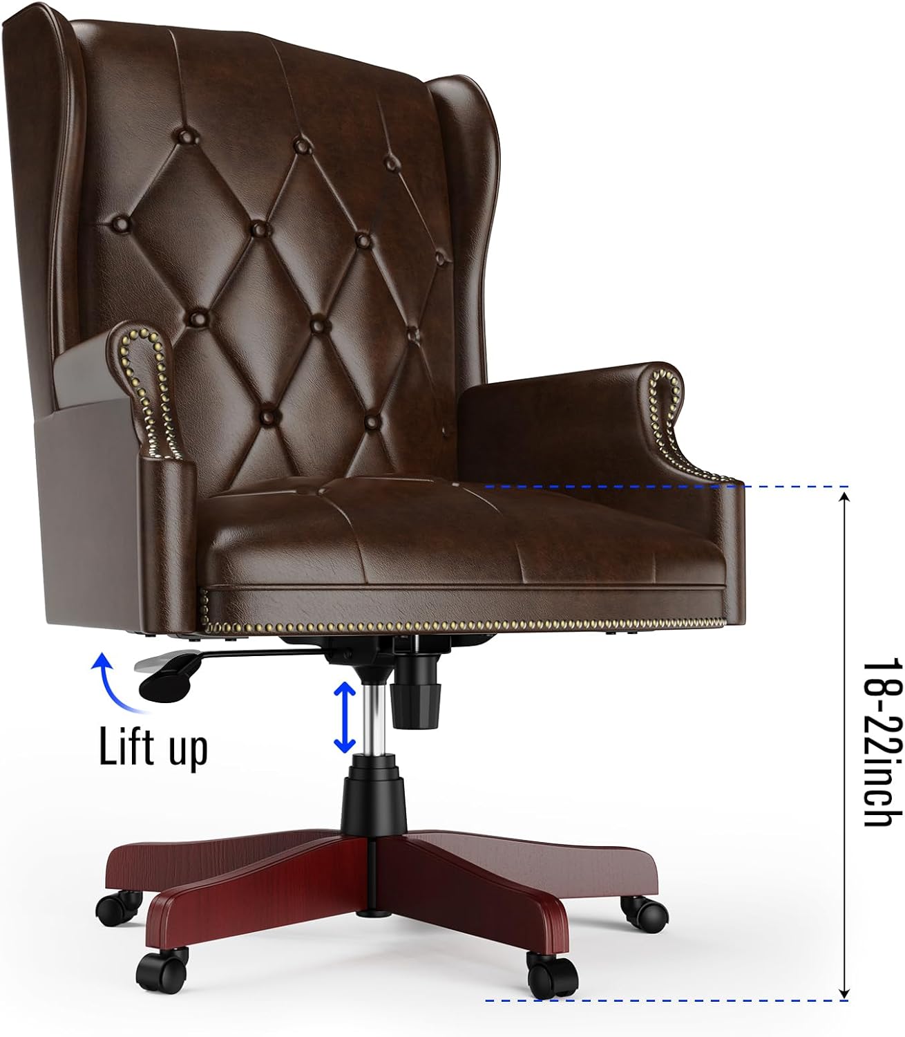 Silla de oficina ejecutiva de cuero con respaldo alto, 330 libras, diseño ergonómico, asiento y respaldo acolchados gruesos, con botones,