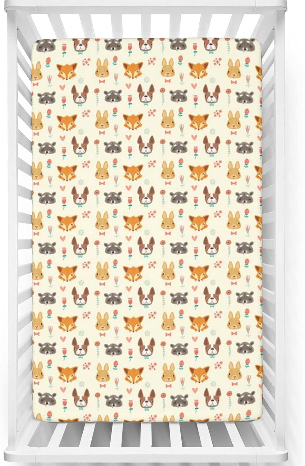 Woodland Creatures – Sábanas bajeras ajustables para cuna pequeña portátil, para niños y niñas, 24 x 38 pulgadas, multicolor
