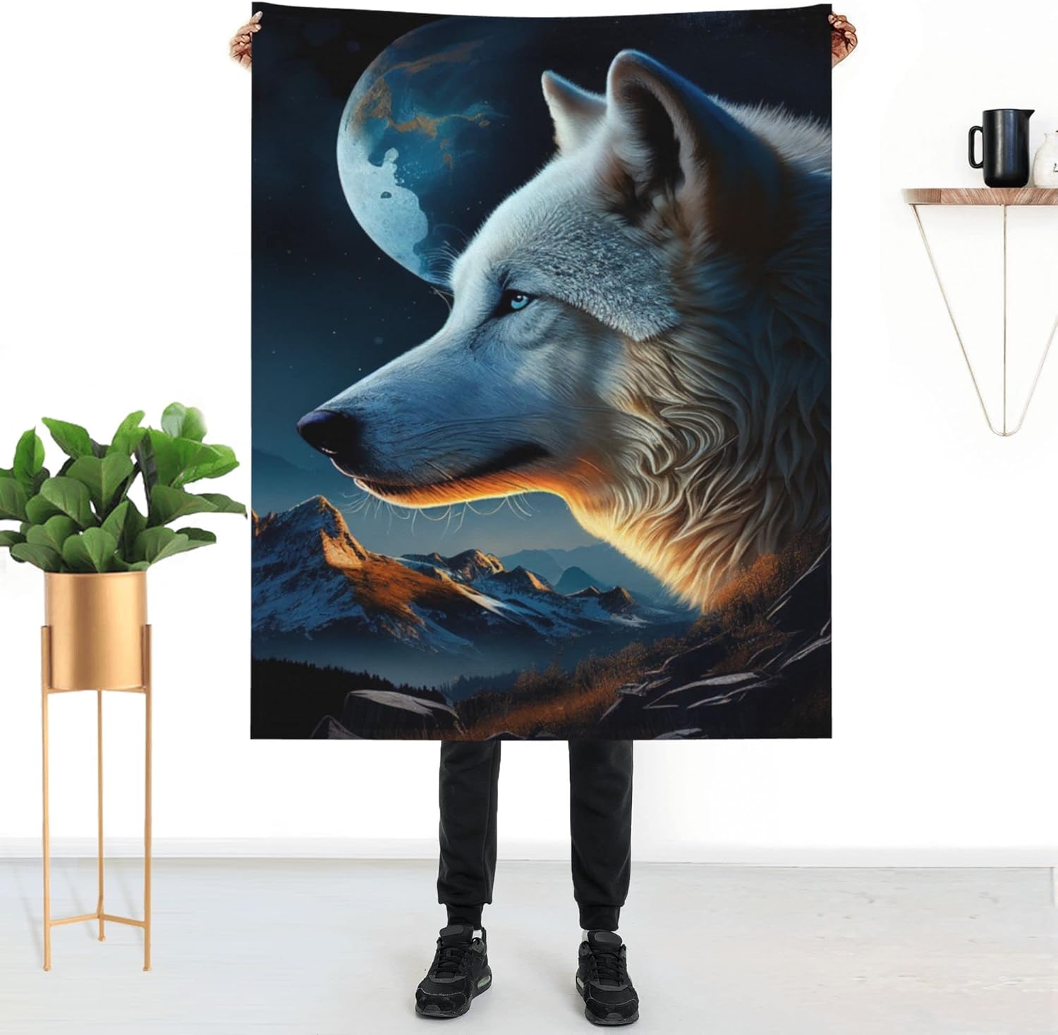 Lupo Bianco Che Ulula alla Luna – Coperta Morbida, Calda y Accogliente en Pila con Diseño Animale 3D per Letto, Divano o Ovunque Tu Abbia Bisogno di