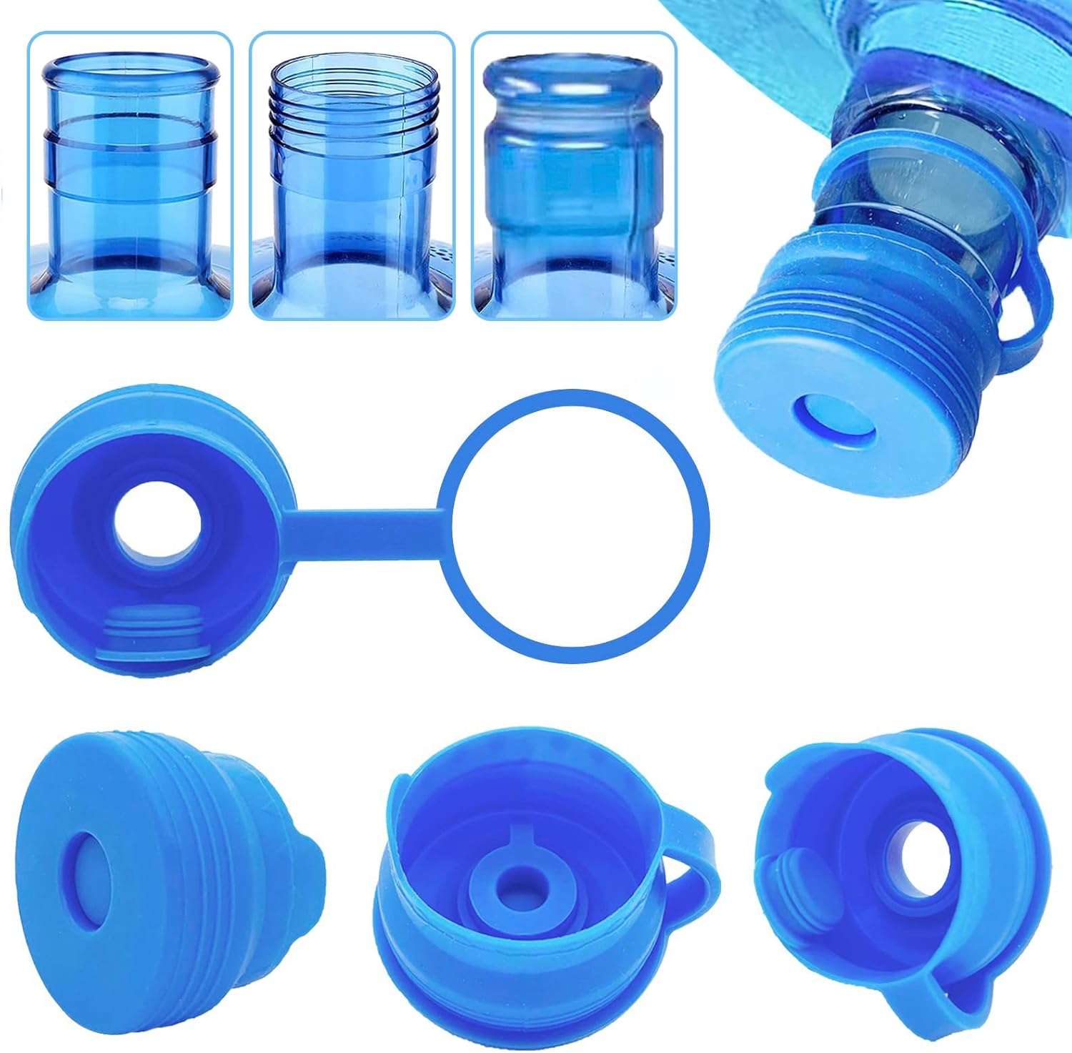 DysanVica 6 unidades tapa para jarra de agua de 3 y 5 galones, tapa reutilizable de silicona de grado alimenticio de 2.165 in para tapas