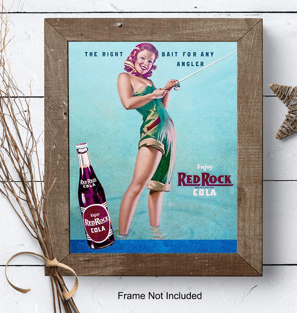 Fishing Pinup Girl – Unframed Wall Art Print – Great for Lake or Beach House, Man Cave – Chic Home Decor – Unique Gift for Fishermen, Anglers –